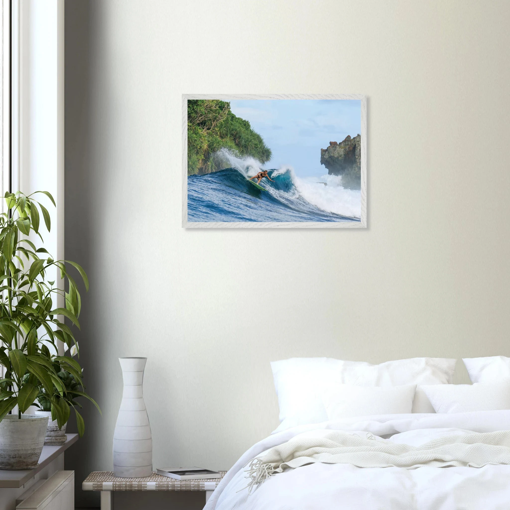 Siargao, Philippinen – Tropische Insel mit rechtem Reefbreak Cloud 9, Austragungsort der Siargao Cup. Poster im Galerie-Holzrahmen.