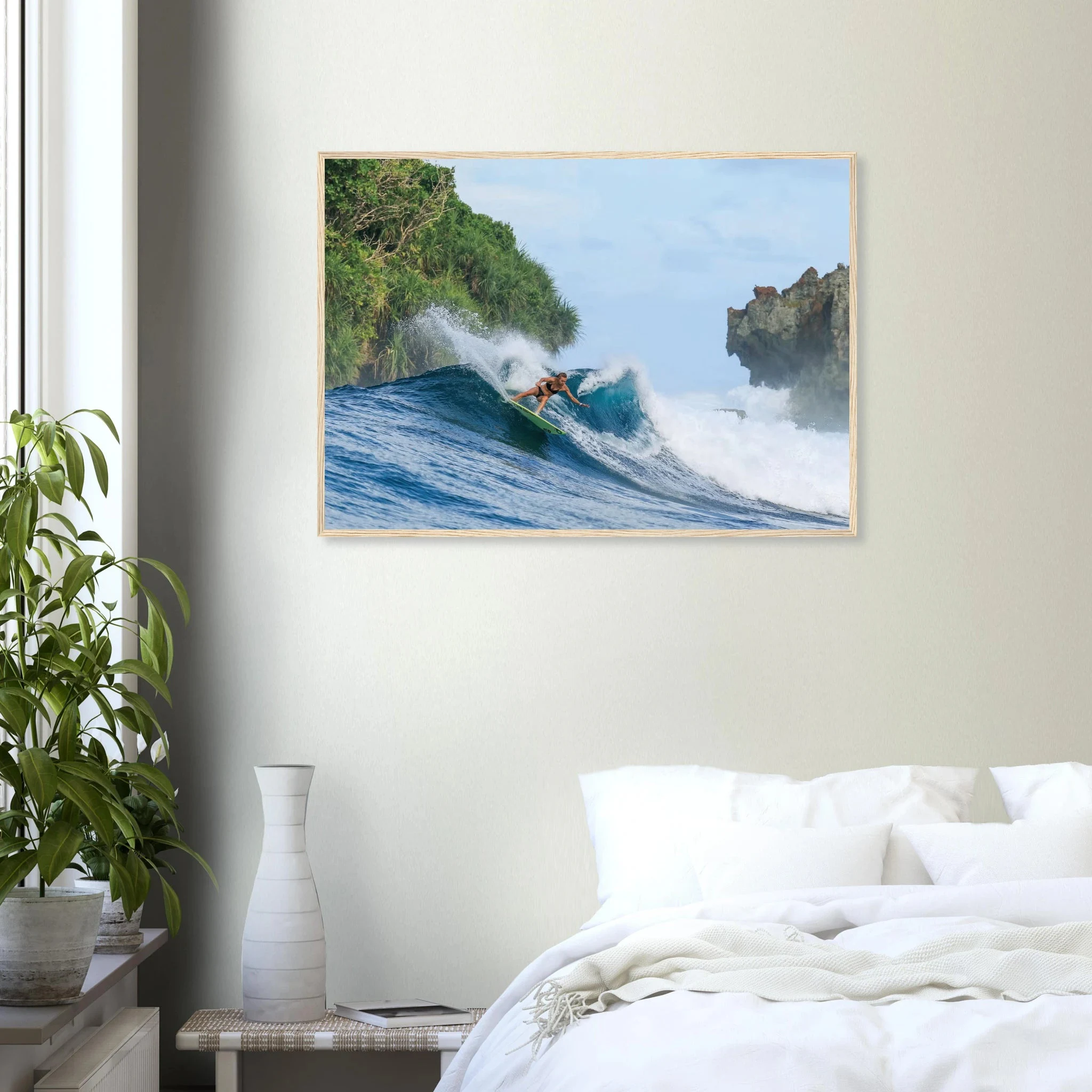 Siargao, Philippinen – Tropische Insel mit rechtem Reefbreak Cloud 9, Austragungsort der Siargao Cup. Poster im Holzrahmen.