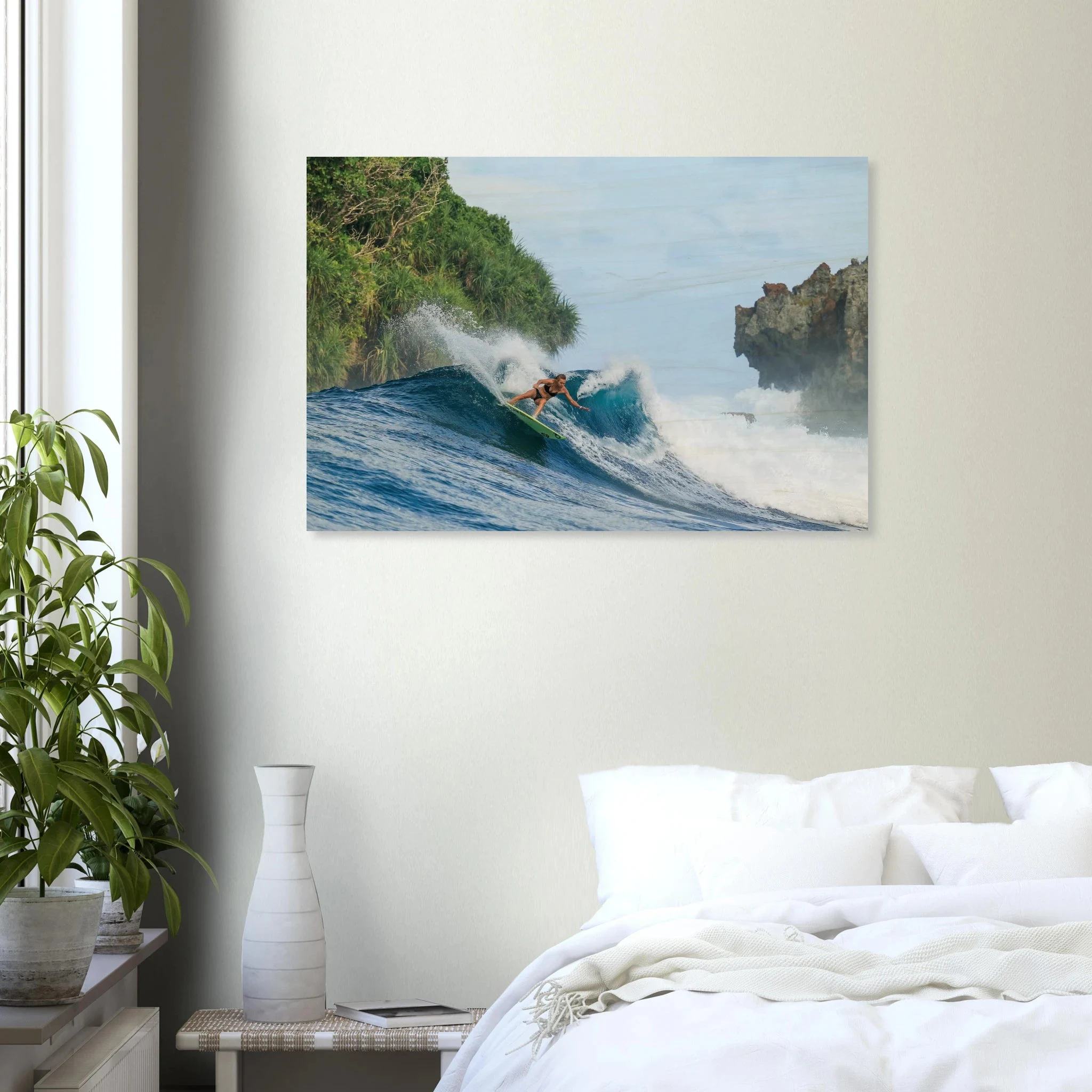 Siargao, Philippinen – Tropische Insel mit rechtem Reefbreak Cloud 9, Austragungsort der Siargao Cup. Kunstdruck auf Holz.