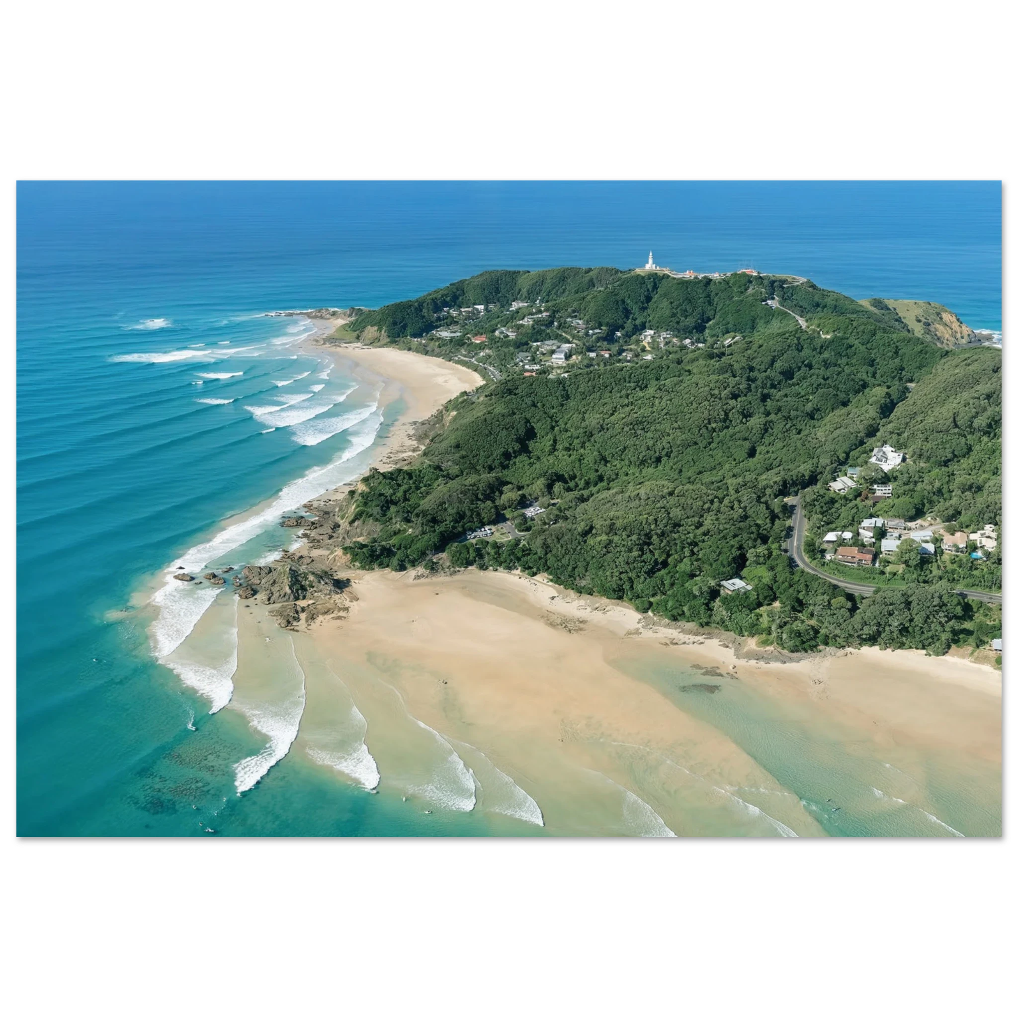 Byron Bay, Australien – Östlichster Punkt Australiens mit langen Pointbreaks und entspanntem Longboard-Flair. Kunstdruck auf Alu-Dibond.