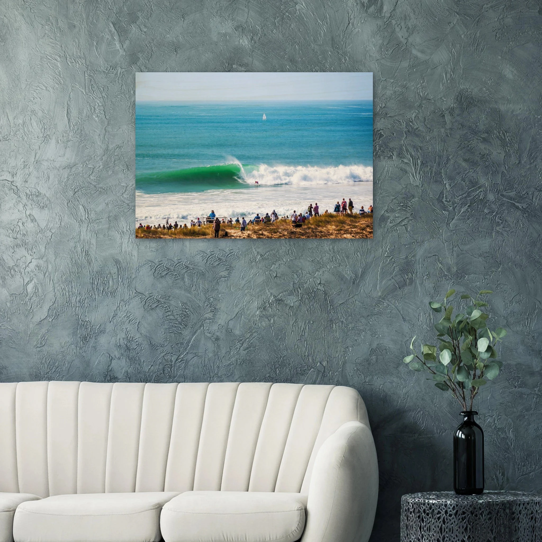 Peniche, Portugal – Halbinsel mit Supertubos-Beachbreak, Austragungsort der WSL Meo Rip Curl Pro Portugal. Kunstdruck auf Holz.