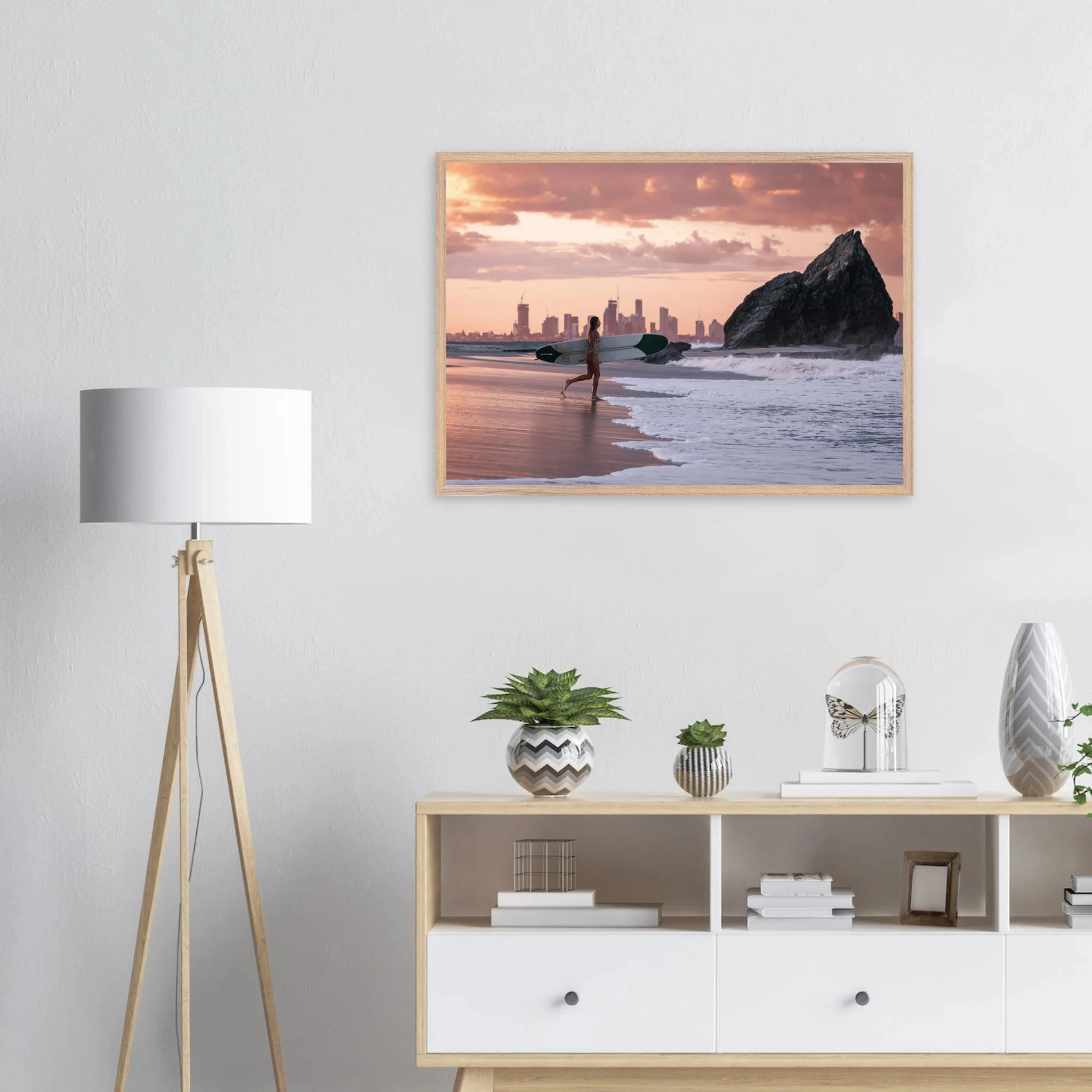 Gold Coast, Australien – Queensland-Küste mit Superbank Pointbreaks wie Snapper Rocks und Kirra. Poster im Galerie-Holzrahmen.