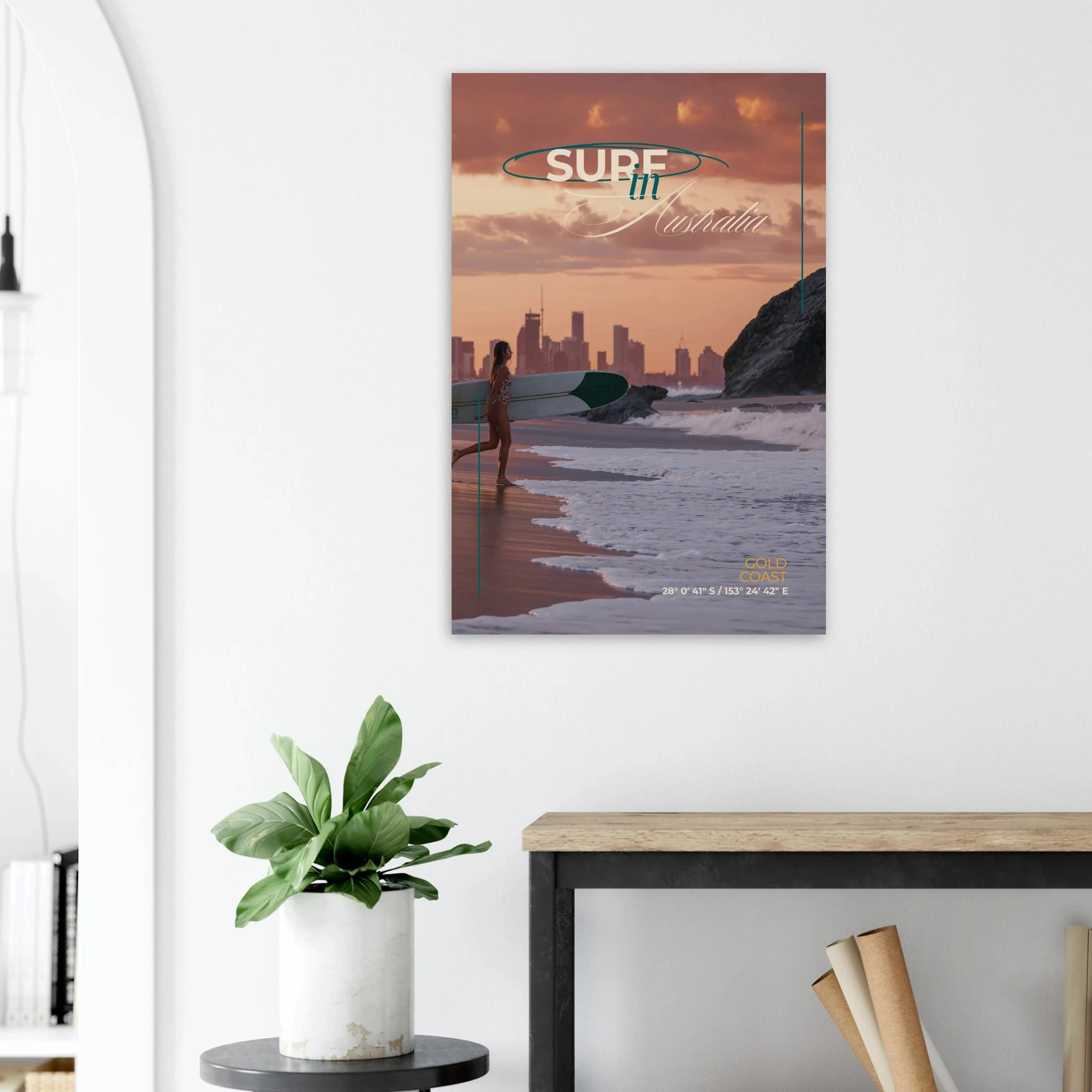 Gold Coast, Australien – Queensland-Küste mit Superbank Pointbreaks wie Snapper Rocks und Kirra. Kunstdruck auf Alu-Dibond.