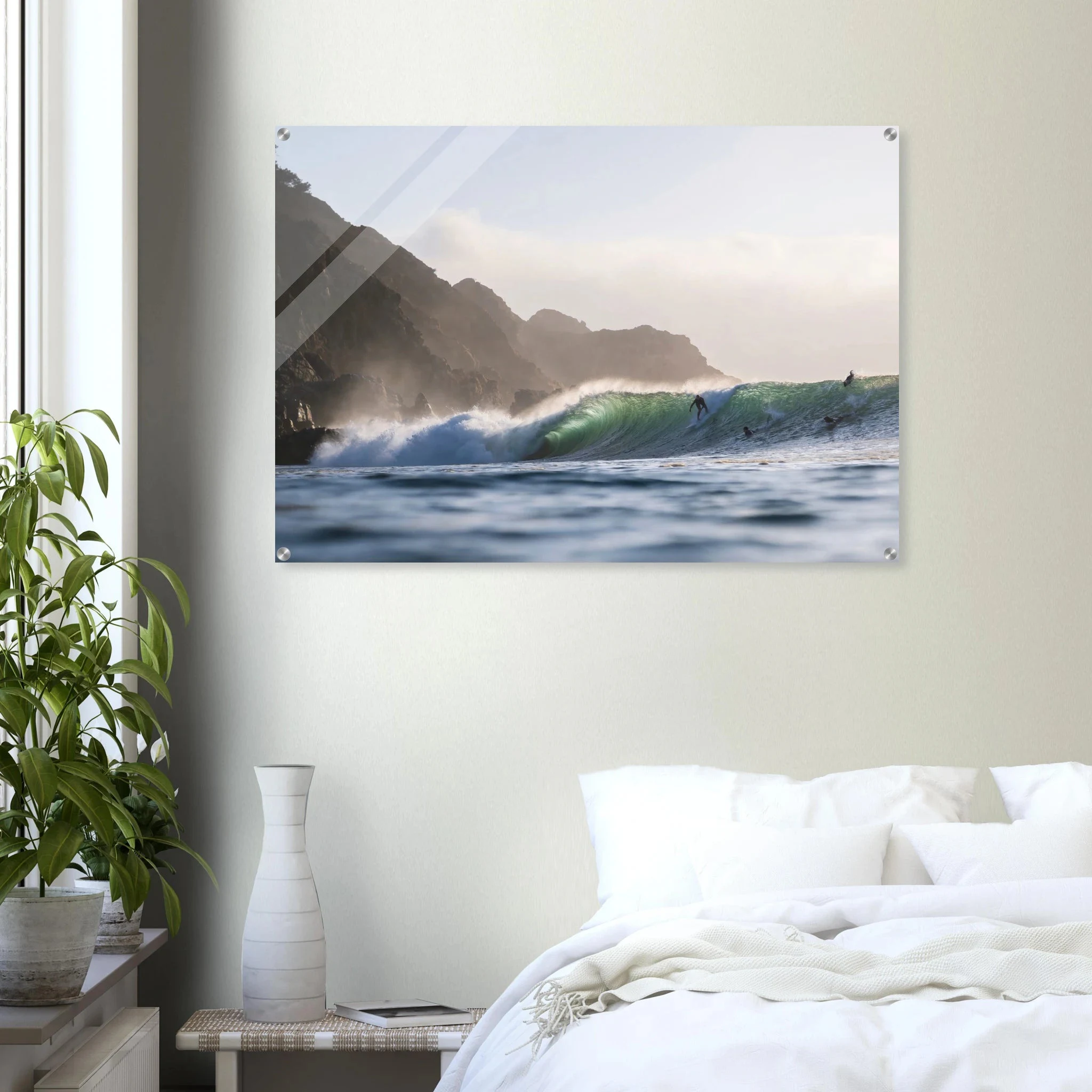 Punta de Lobos, Chile – Linker Pointbreak bei Pichilemu mit charakteristischen Felsnadeln Los Morros. Kunstdruck auf Acrylglas.