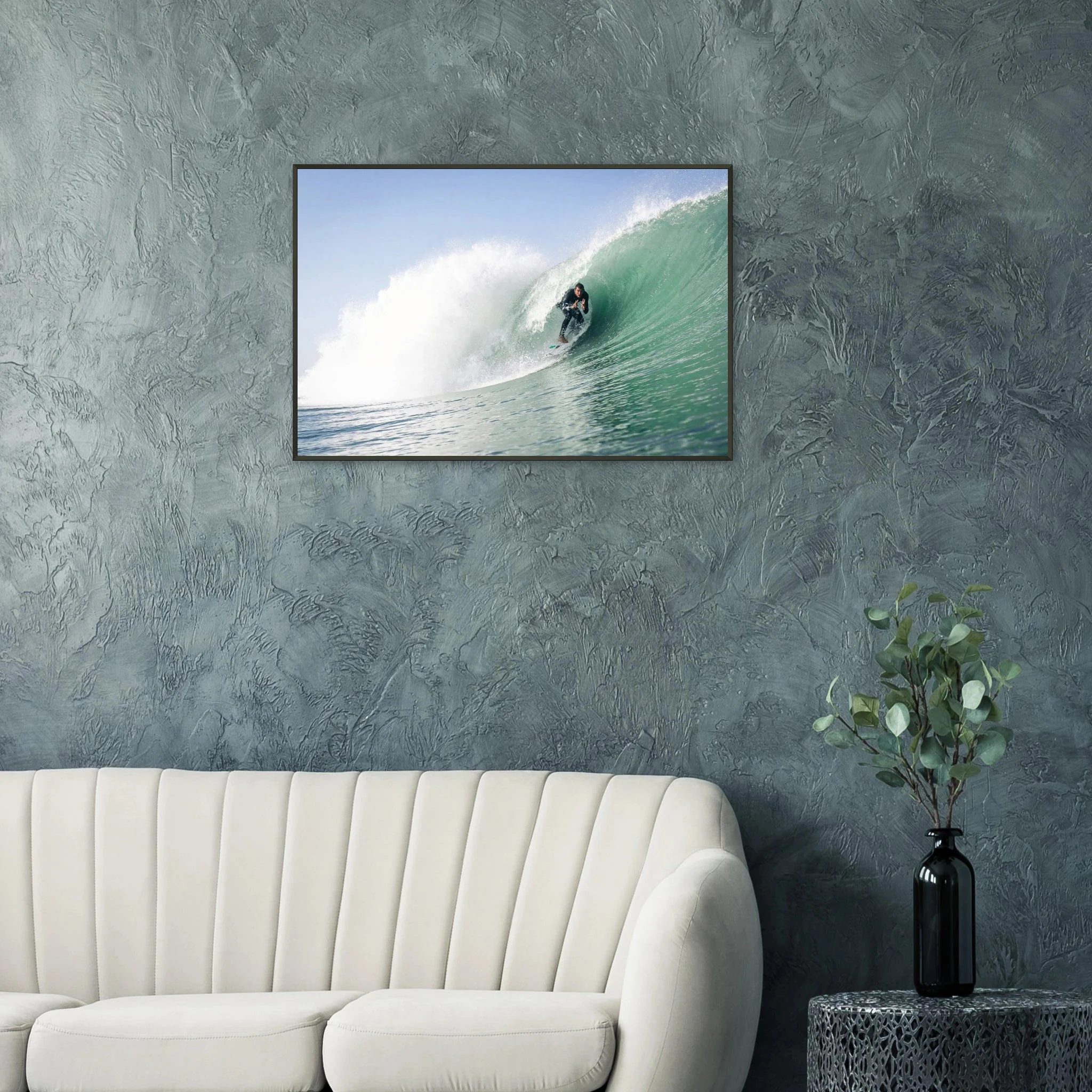Seignosse, Frankreich – Dünenstrand in den Landes mit hohlen Beachbreaks und ausgeprägter Herbstsaison. Poster im Metallrahmen.