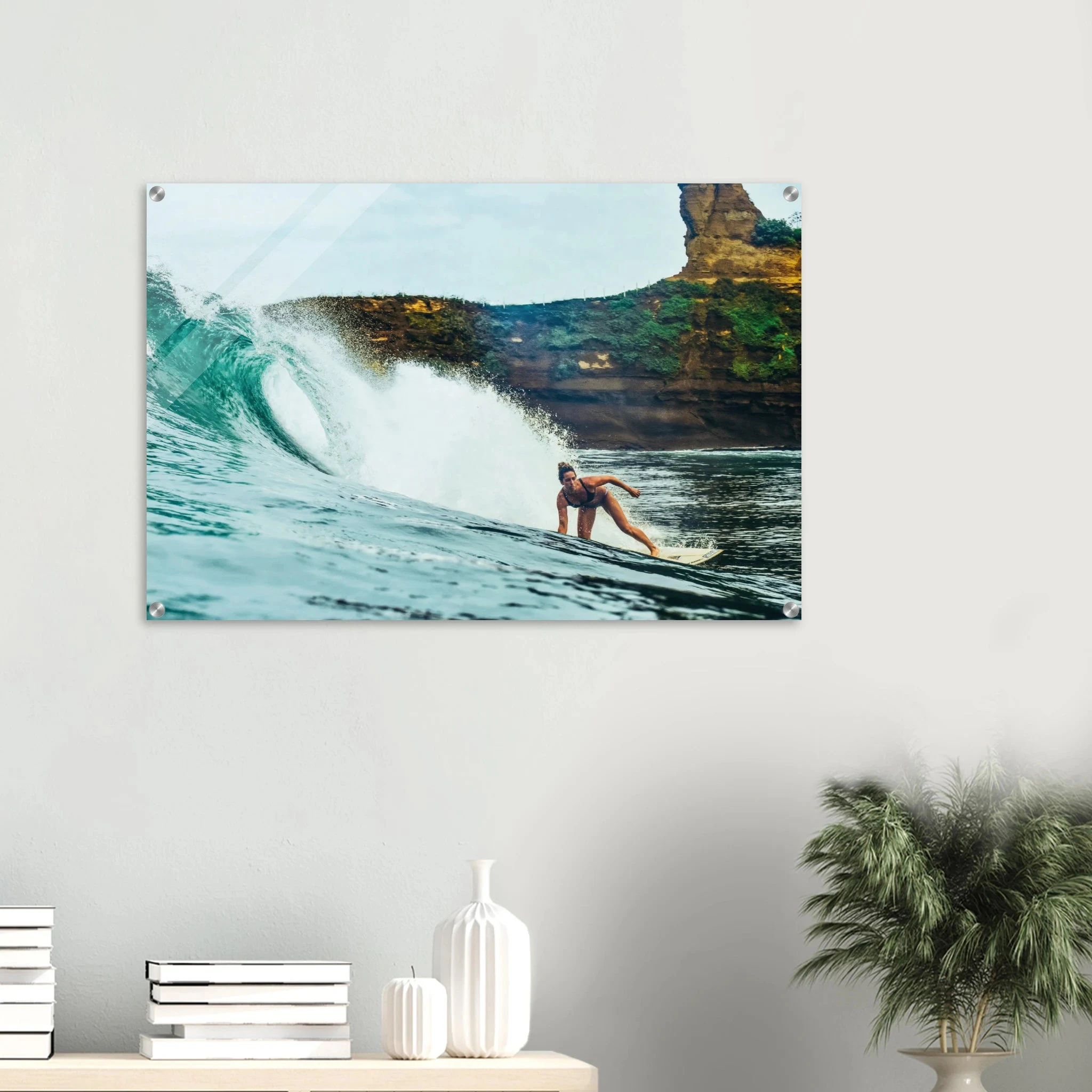 Montañita, Ecuador – Pazifik-Surferdorf an der Ruta del Sol mit rechtem Pointbreak und Backpacker-Szene. Kunstdruck auf Acrylglas.