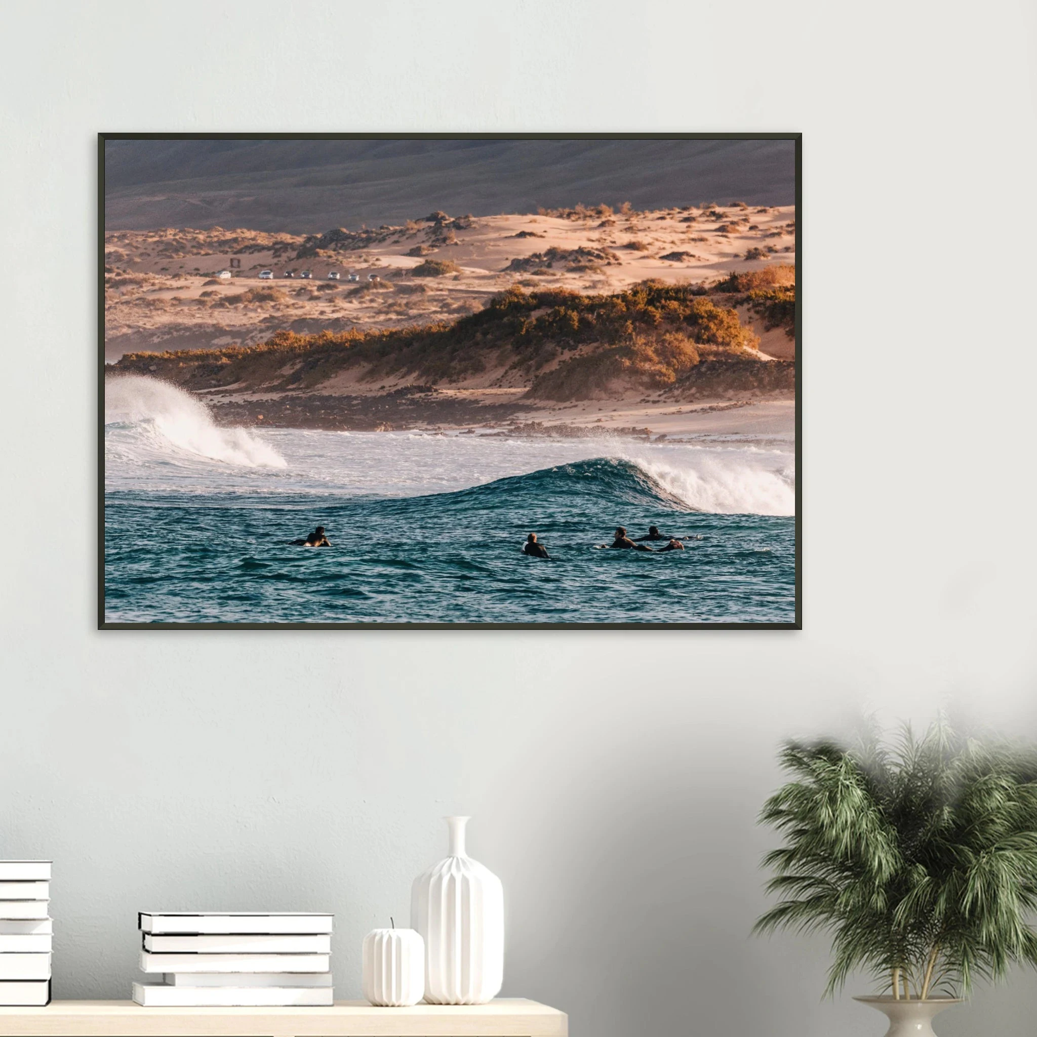 Fuerteventura, Spanien – Kanareninsel mit Vulkangestein-Reefbreaks im Norden und ganzjährig konstantem Atlantik-Swell. Poster im Metallrahmen.