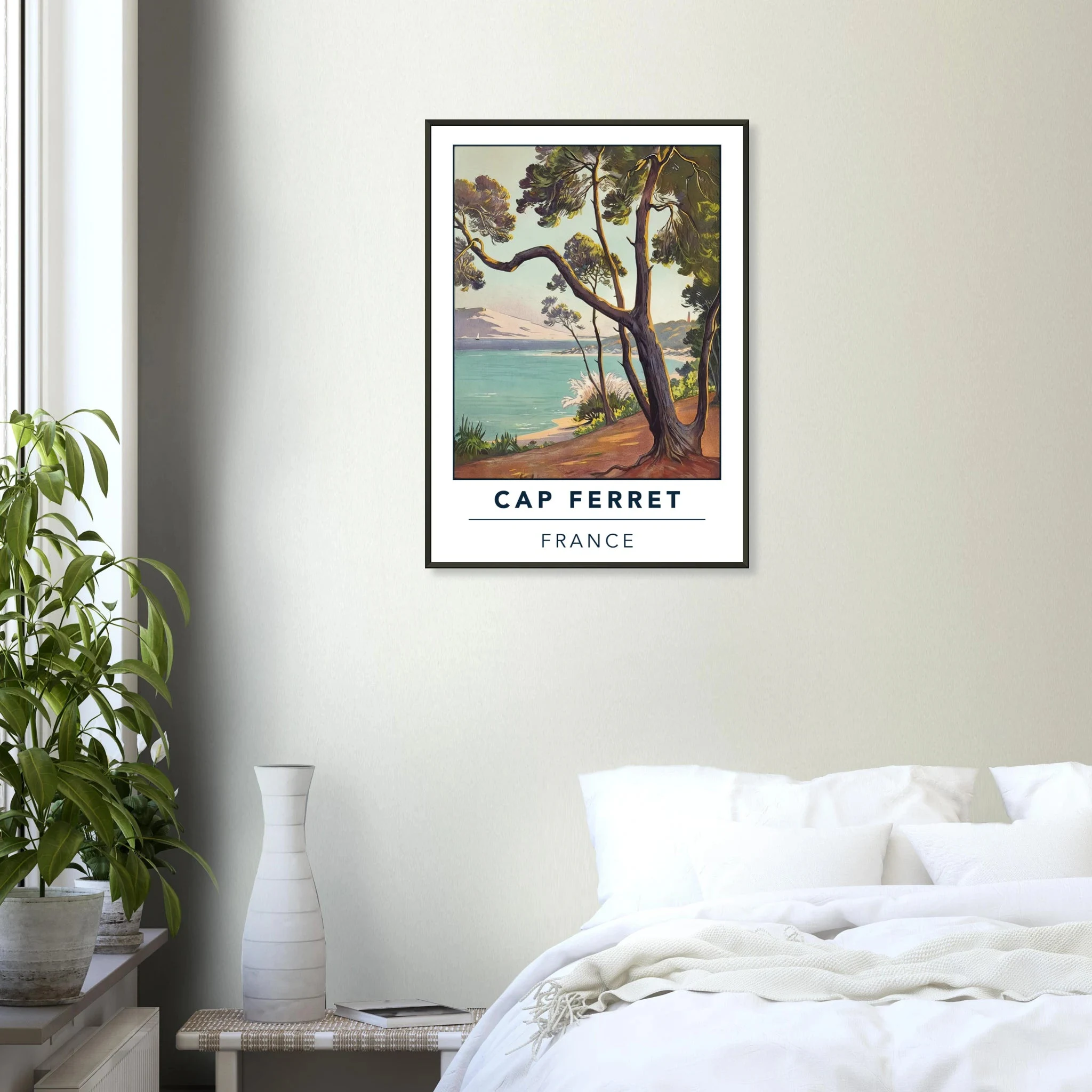 Cap Ferret, Frankreich – Atlantik-Halbinsel südwestlich von Bordeaux mit langen Beachbreaks und Dünenlandschaft. Poster im Metallrahmen.