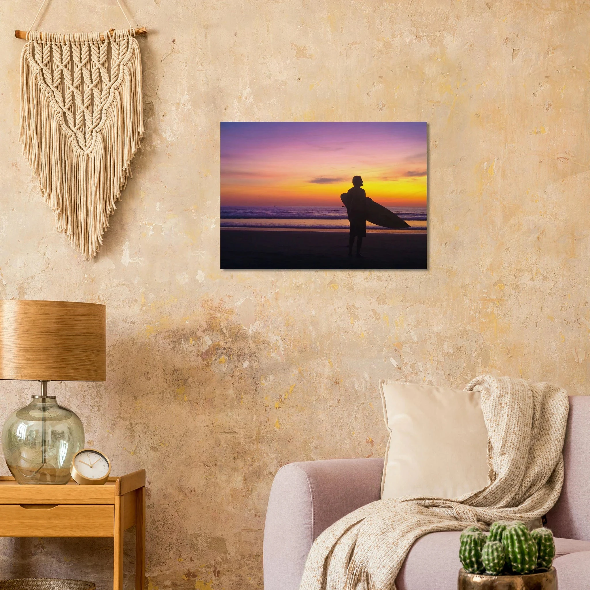 Montañita, Ecuador – Pazifik-Surferdorf an der Ruta del Sol mit rechtem Pointbreak und Backpacker-Szene. Kunstdruck auf Holz.