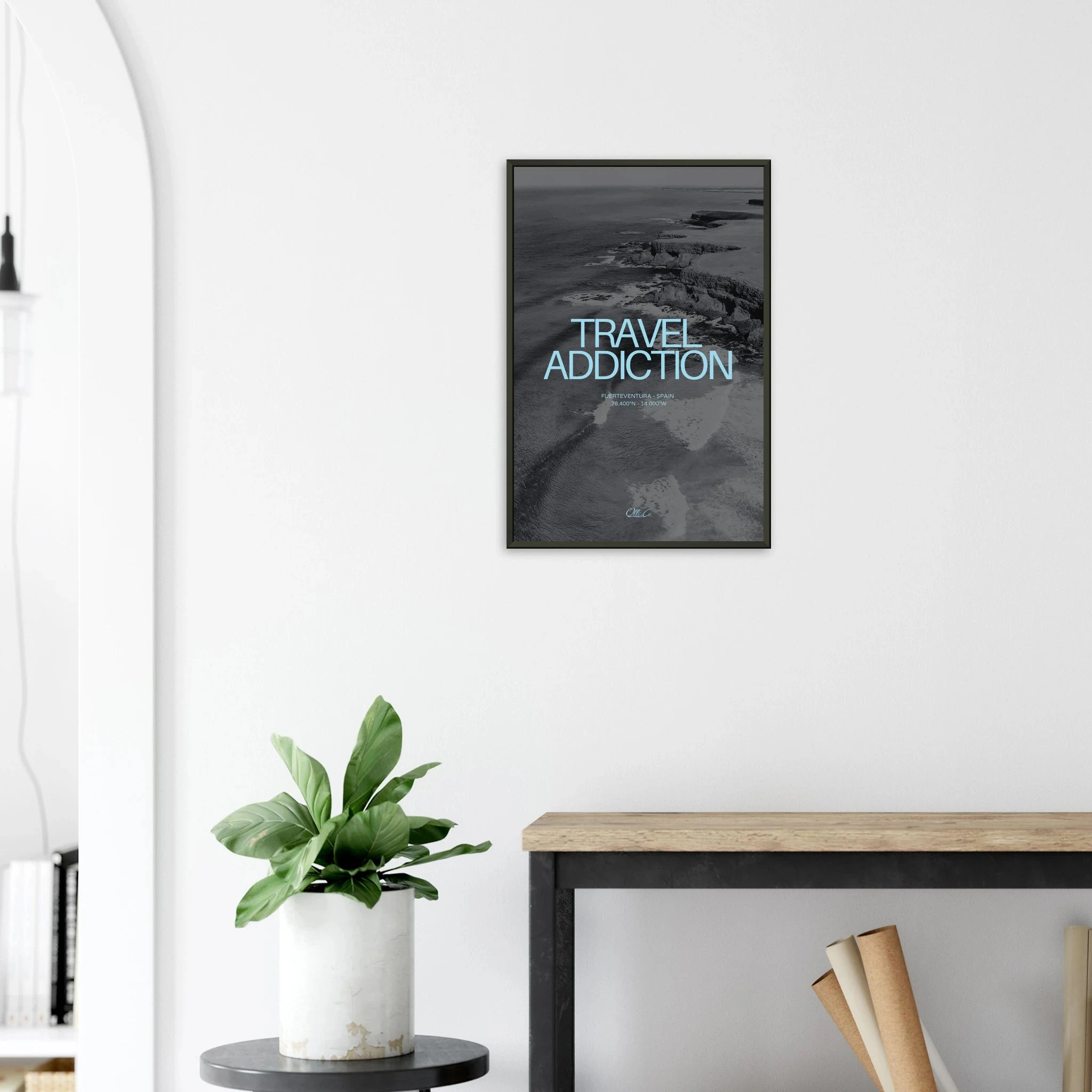 Fuerteventura, Spanien – Kanareninsel mit Vulkangestein-Reefbreaks im Norden und ganzjährig konstantem Atlantik-Swell. Poster im Metallrahmen.