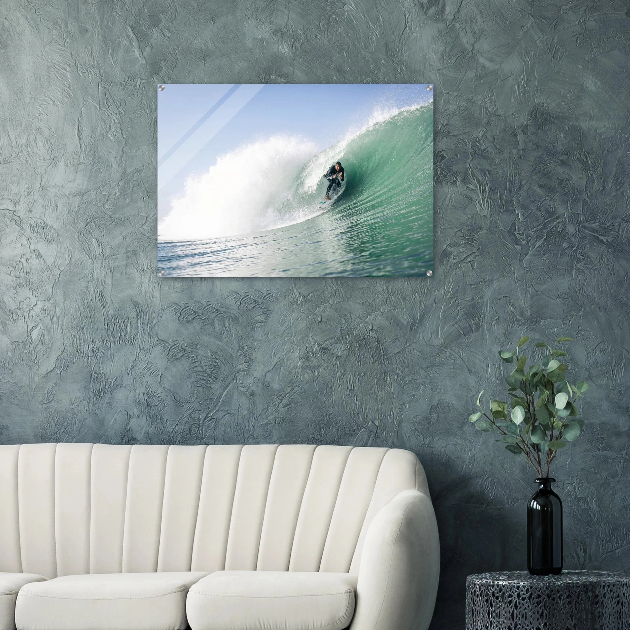 Seignosse, Frankreich – Dünenstrand in den Landes mit hohlen Beachbreaks und ausgeprägter Herbstsaison. Kunstdruck auf Acrylglas.