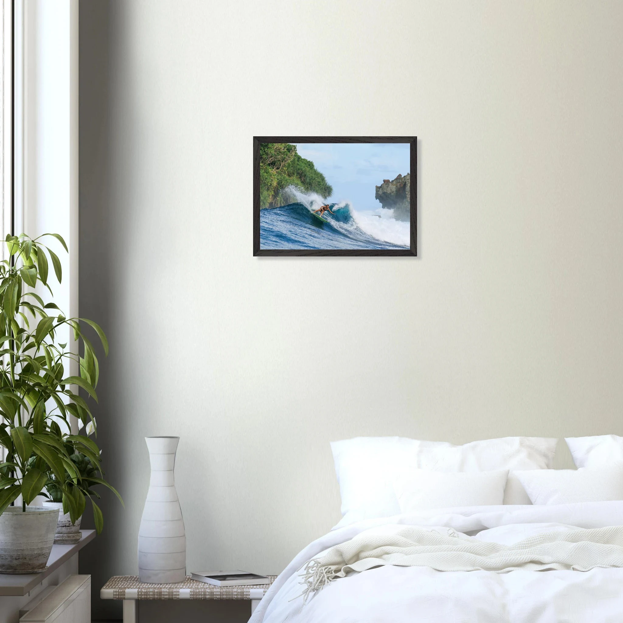 Siargao, Philippinen – Tropische Insel mit rechtem Reefbreak Cloud 9, Austragungsort der Siargao Cup. Poster im Galerie-Holzrahmen.