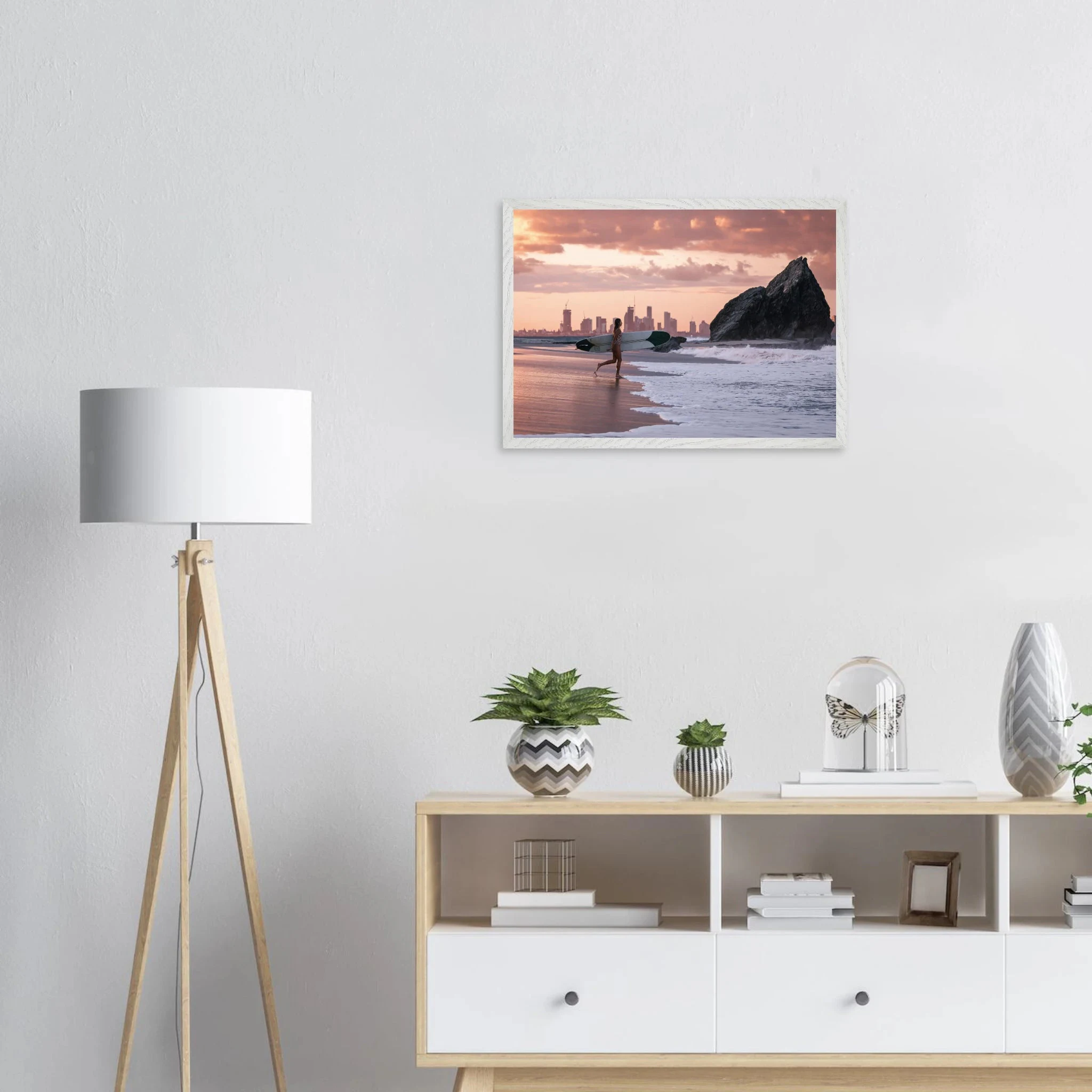 Gold Coast, Australien – Queensland-Küste mit Superbank Pointbreaks wie Snapper Rocks und Kirra. Poster im Galerie-Holzrahmen.