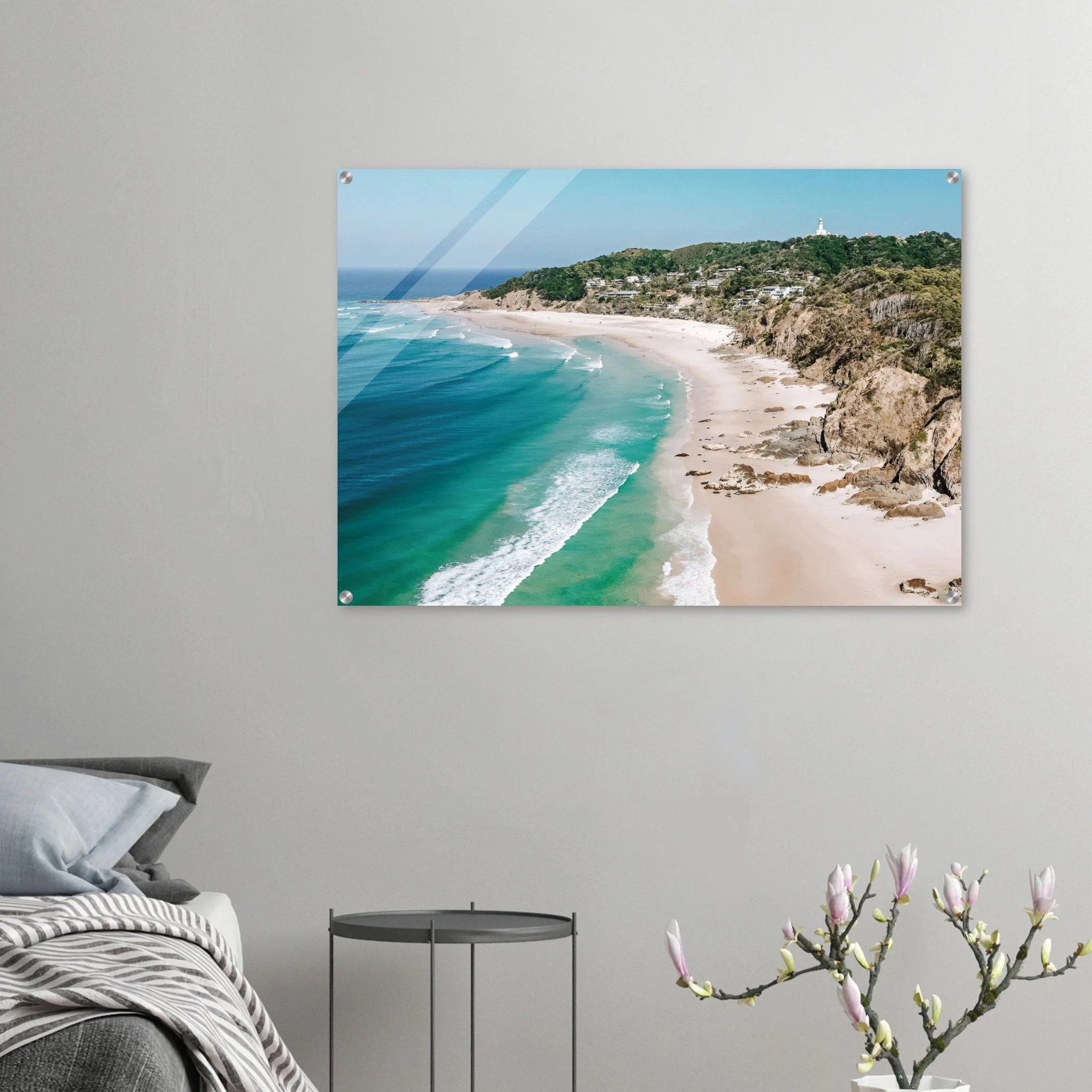 Byron Bay, Australien – Östlichster Punkt Australiens mit langen Pointbreaks und entspanntem Longboard-Flair. Kunstdruck auf Acrylglas.