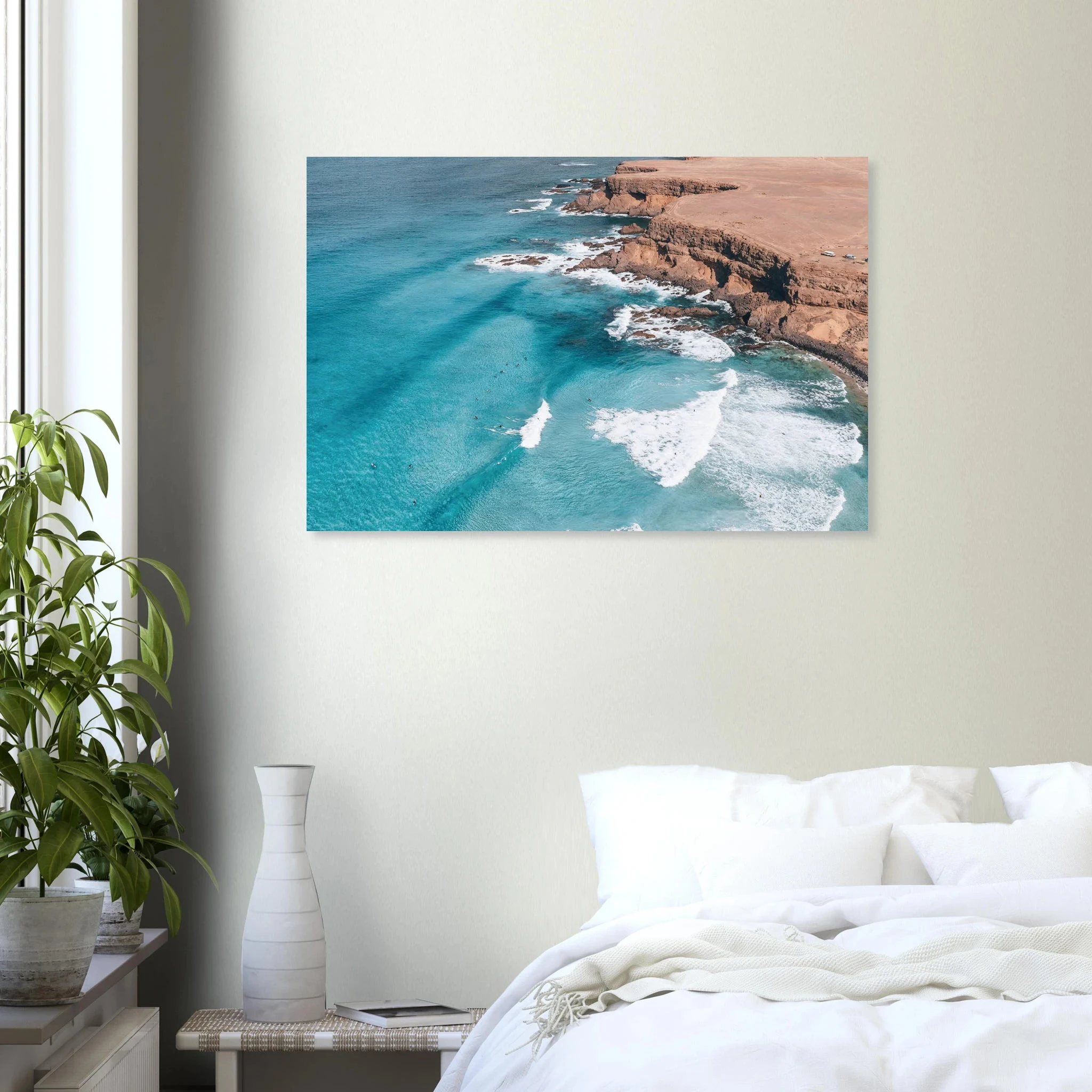 Fuerteventura, Spanien – Kanareninsel mit Vulkangestein-Reefbreaks im Norden und ganzjährig konstantem Atlantik-Swell. Kunstdruck auf Alu-Dibond.
