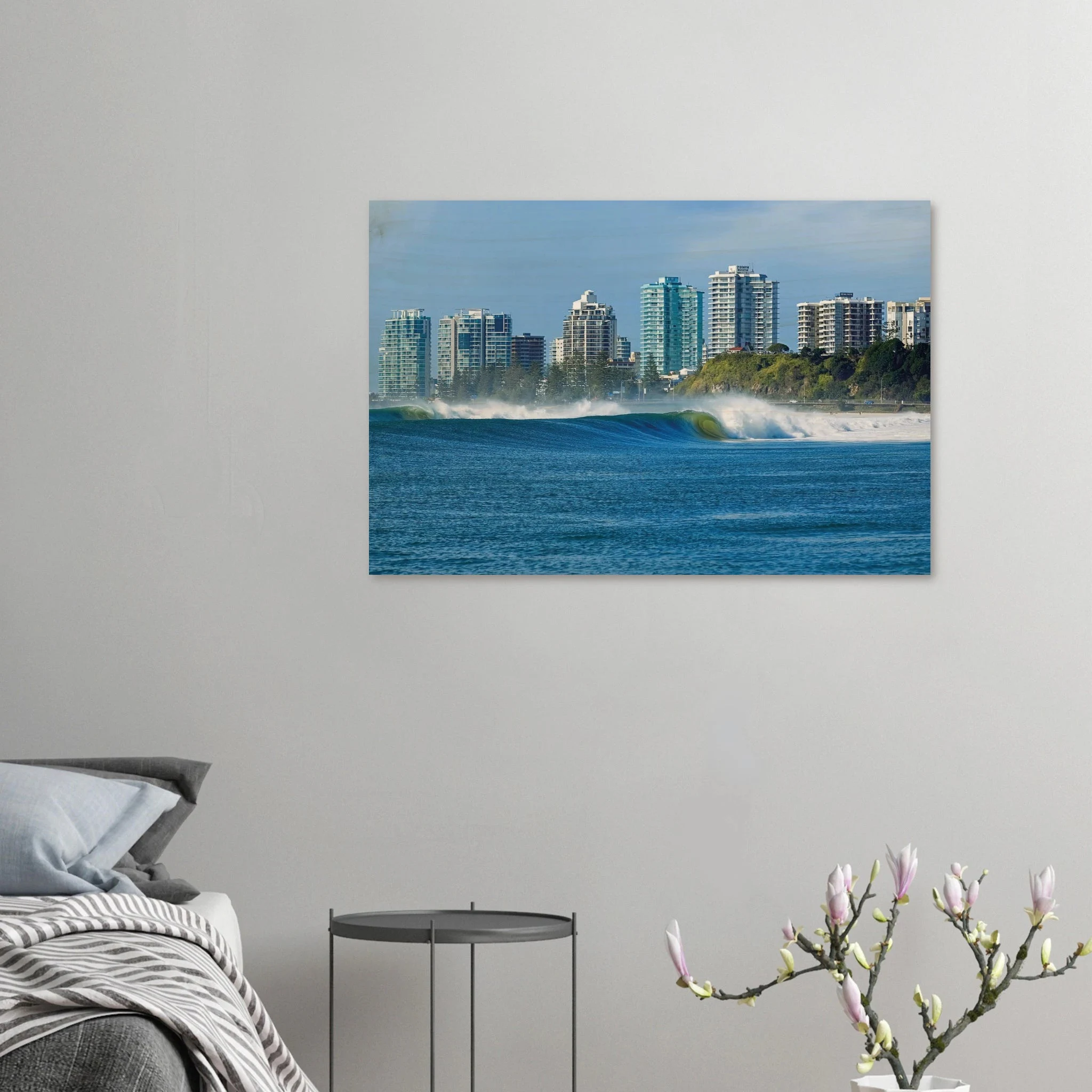 Gold Coast, Australien – Queensland-Küste mit Superbank Pointbreaks wie Snapper Rocks und Kirra. Kunstdruck auf Holz.