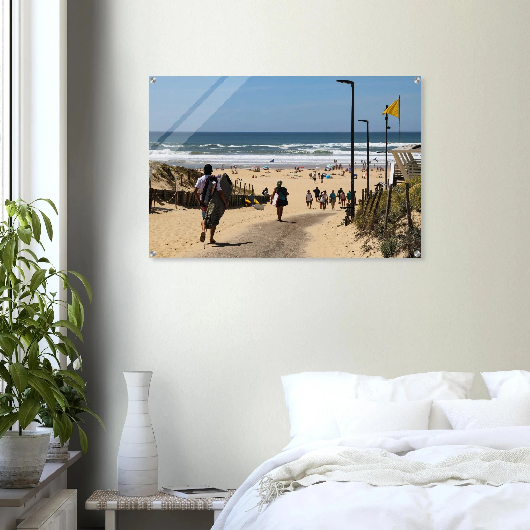 Moliets-et-Maa, Frankreich – Ruhiger Pinienwald-Strand in den Landes mit beständigem Atlantik-Swell für alle Levels. Kunstdruck auf Acrylglas.