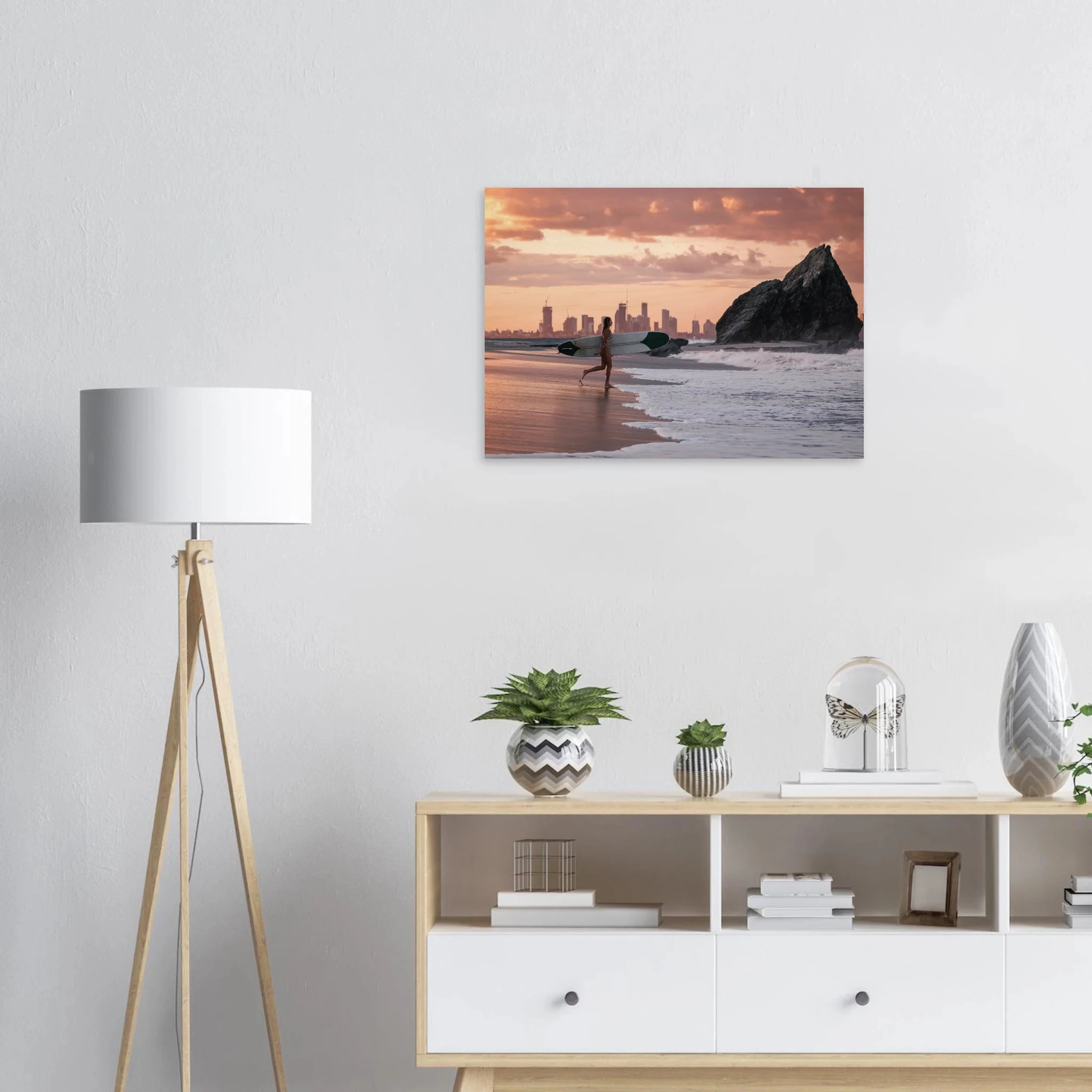 Gold Coast, Australien – Queensland-Küste mit Superbank Pointbreaks wie Snapper Rocks und Kirra. Kunstdruck auf Holz.