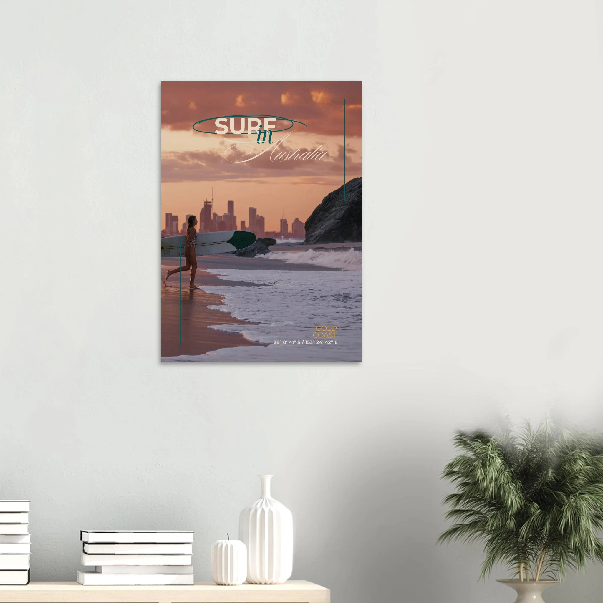 Gold Coast, Australien – Queensland-Küste mit Superbank Pointbreaks wie Snapper Rocks und Kirra. Kunstdruck auf Alu-Dibond.