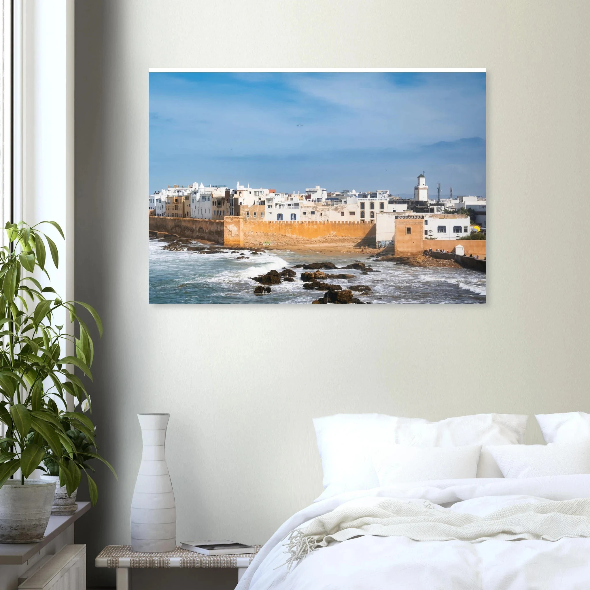Essaouira, Marokko – Windumtoste Hafenstadt am Atlantik mit Medina-Kulisse und beständigen Wind- und Wellenbedingungen. Kunstdruck auf Alu-Dibond.