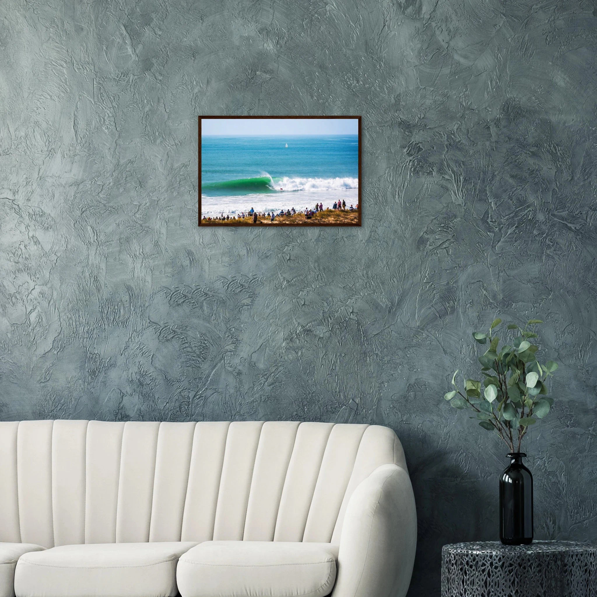 Peniche, Portugal – Halbinsel mit Supertubos-Beachbreak, Austragungsort der WSL Meo Rip Curl Pro Portugal. Poster im Holzrahmen.