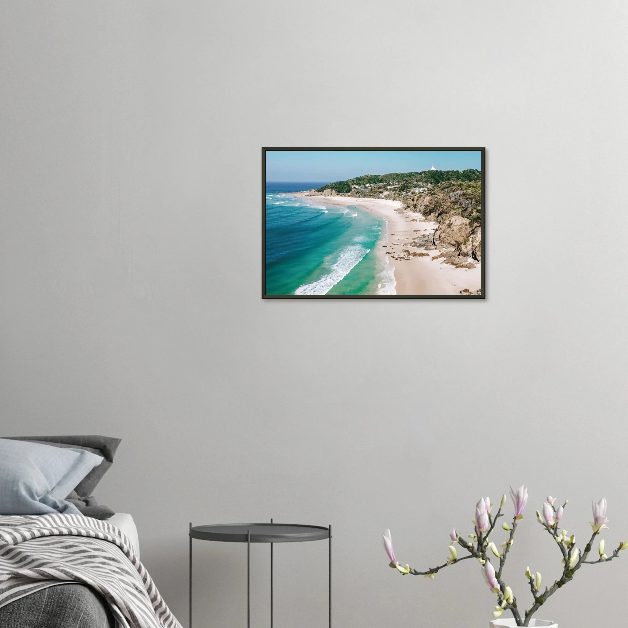 Byron Bay, Australien – Östlichster Punkt Australiens mit langen Pointbreaks und entspanntem Longboard-Flair. Poster im Metallrahmen.