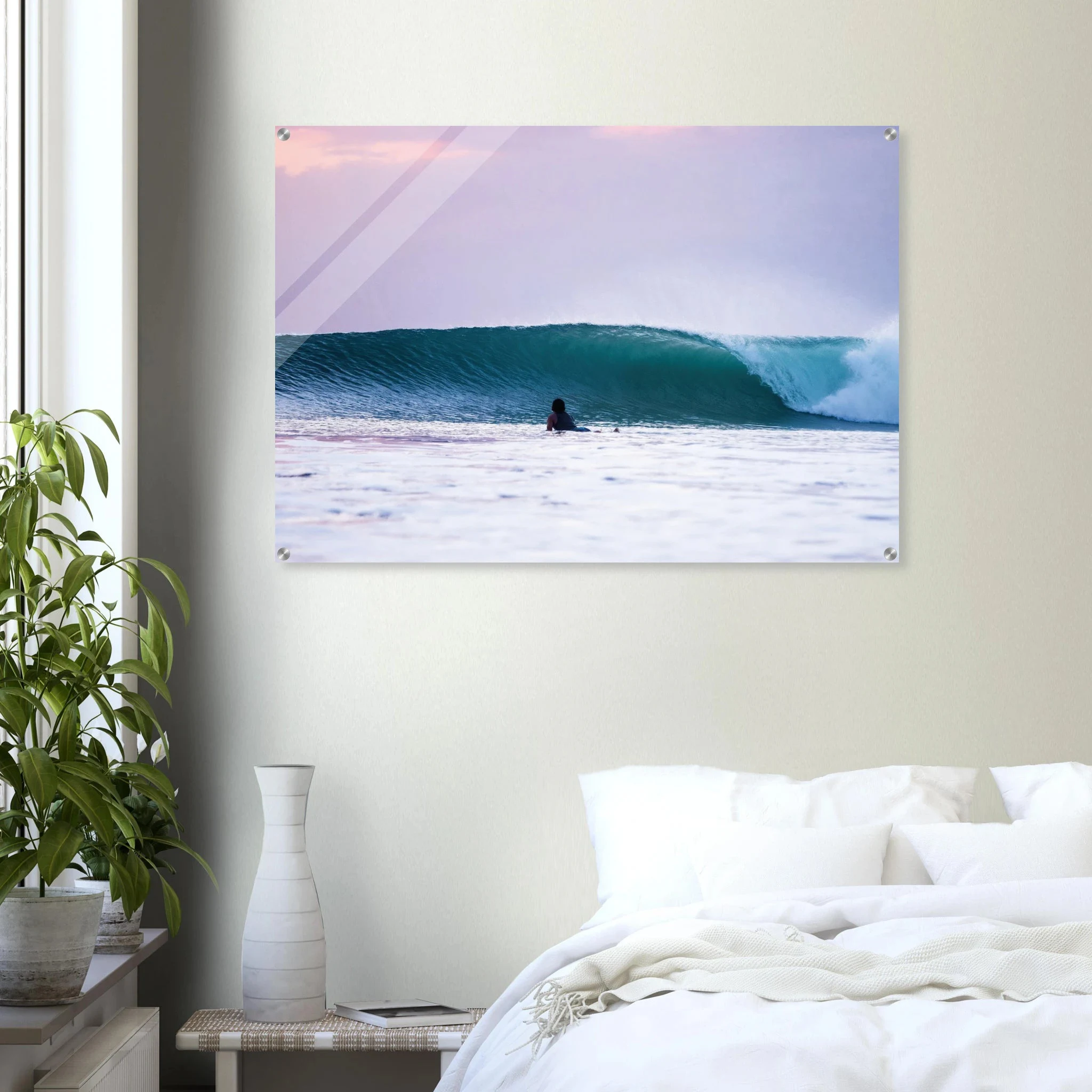 Kuta Beach, Bali (Indonesien) – Belebter Beachbreak im Süden Balis, klassischer Einsteiger-Spot mit weichen Wellen. Kunstdruck auf Acrylglas.