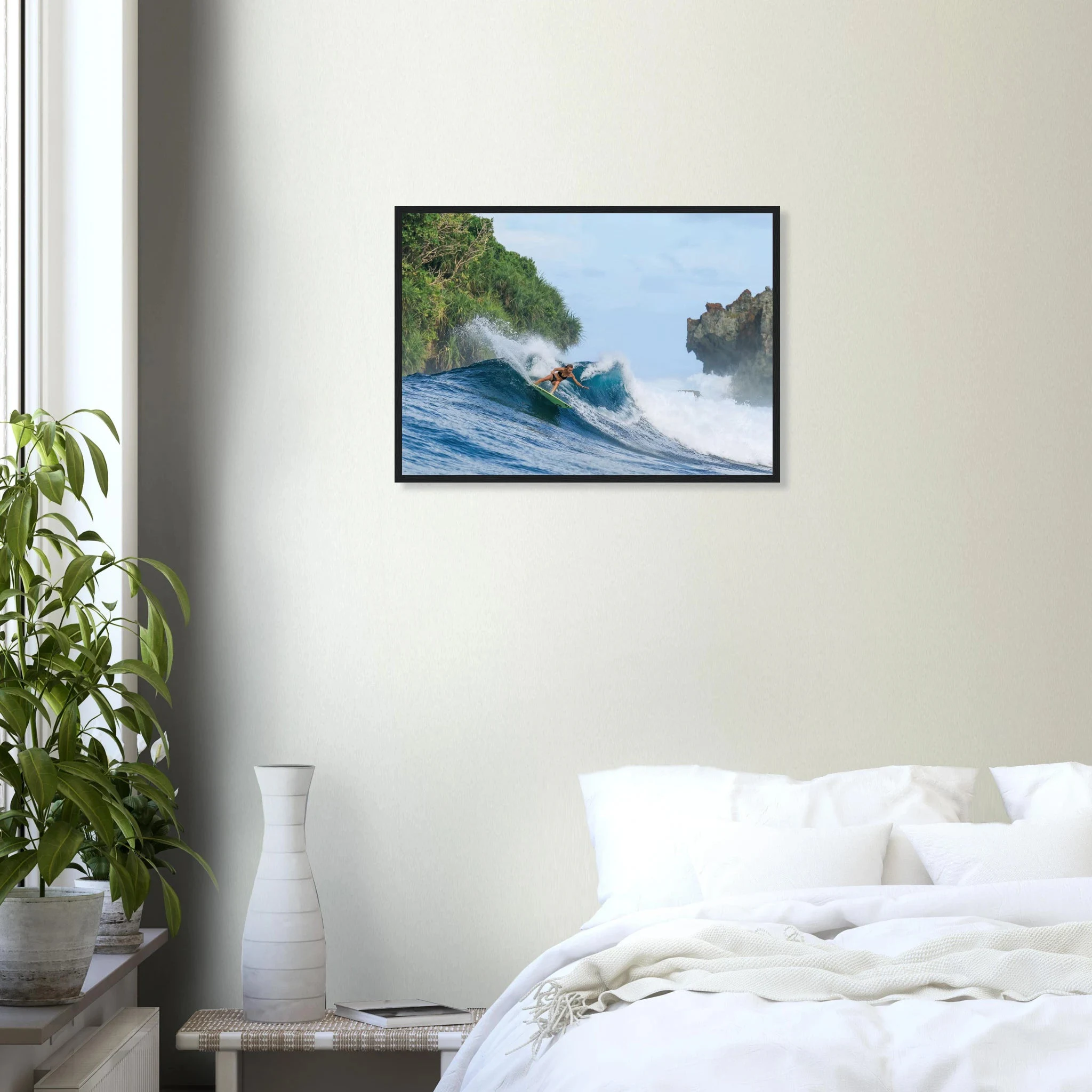 Siargao, Philippinen – Tropische Insel mit rechtem Reefbreak Cloud 9, Austragungsort der Siargao Cup. Poster im Holzrahmen.