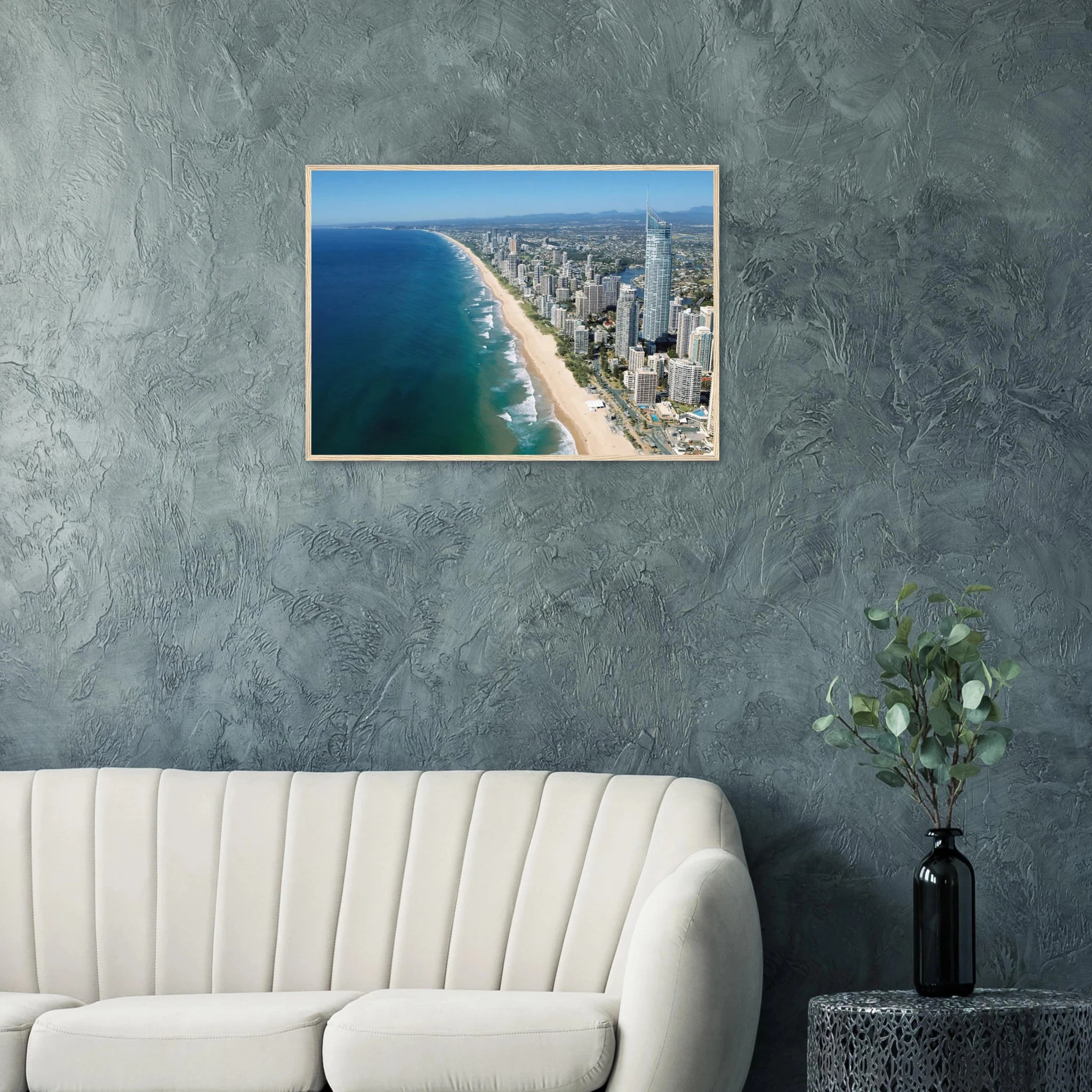 Gold Coast, Australien – Queensland-Küste mit Superbank Pointbreaks wie Snapper Rocks und Kirra. Poster im Holzrahmen.