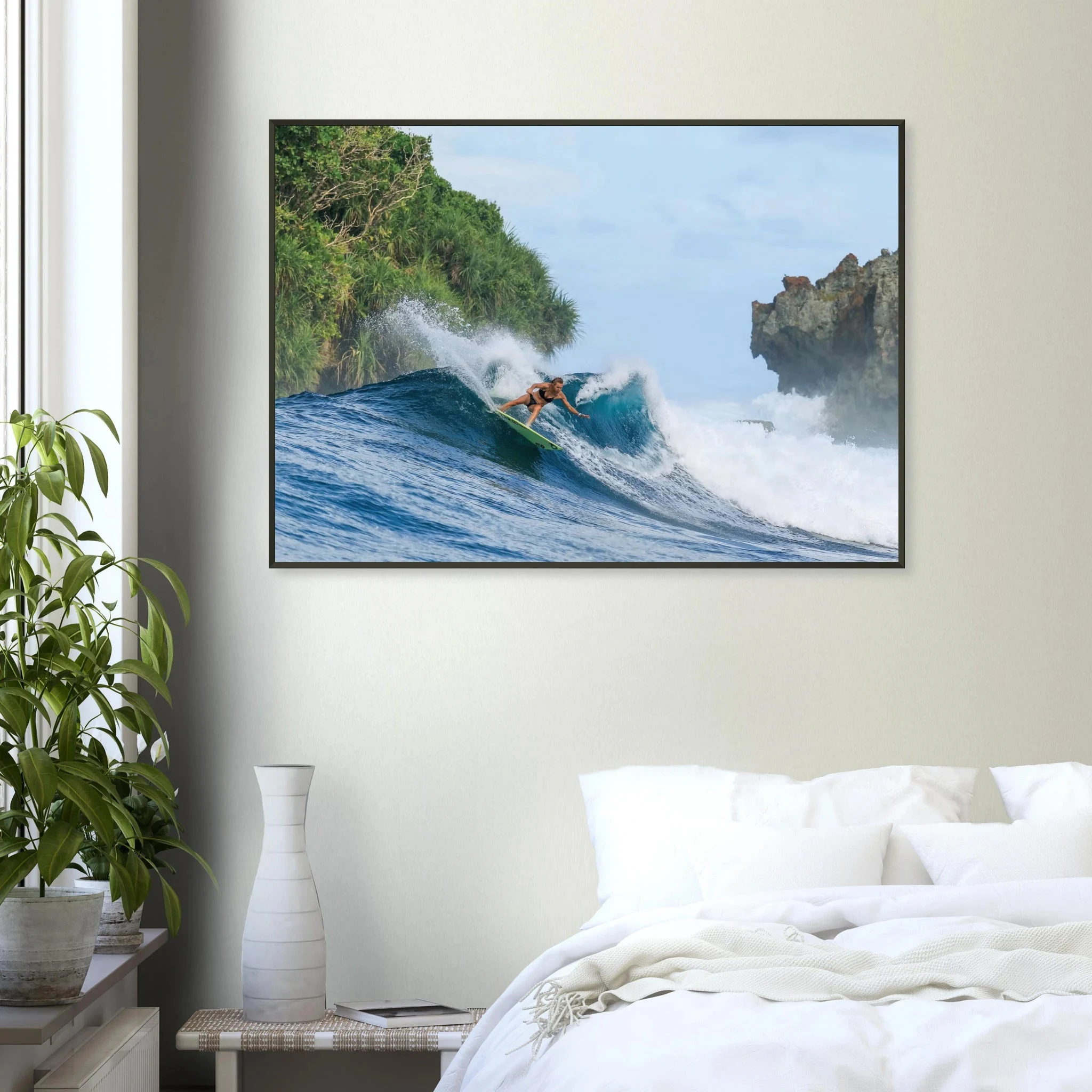 Siargao, Philippinen – Tropische Insel mit rechtem Reefbreak Cloud 9, Austragungsort der Siargao Cup. Poster im Metallrahmen.