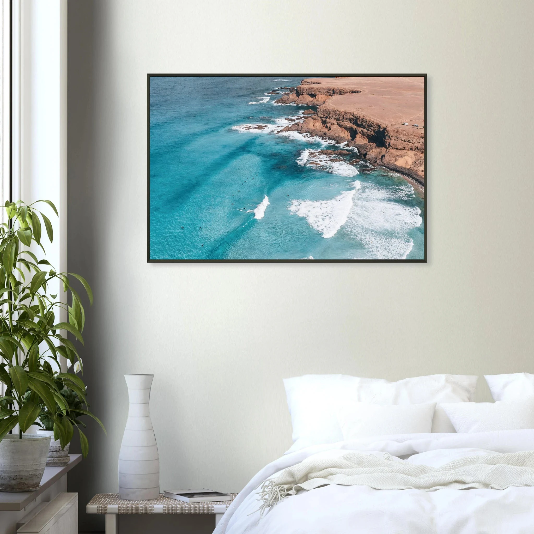 Fuerteventura, Spanien – Kanareninsel mit Vulkangestein-Reefbreaks im Norden und ganzjährig konstantem Atlantik-Swell. Poster im Metallrahmen.