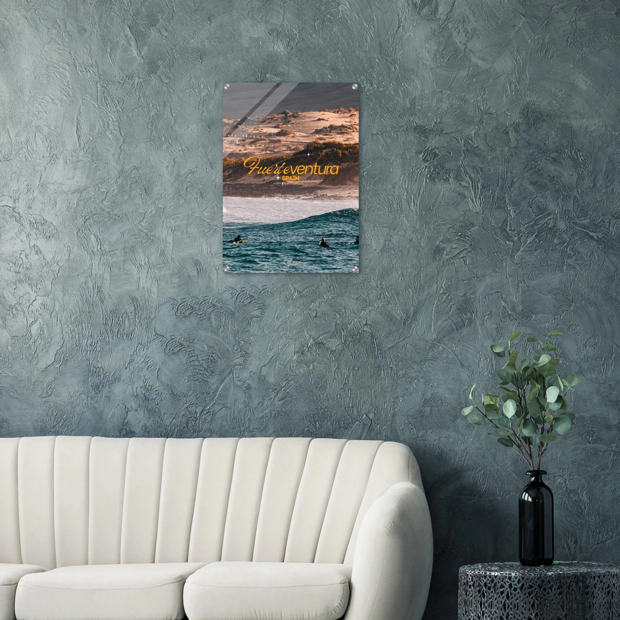 Fuerteventura, Spanien – Kanareninsel mit Vulkangestein-Reefbreaks im Norden und ganzjährig konstantem Atlantik-Swell. Kunstdruck auf Acrylglas.