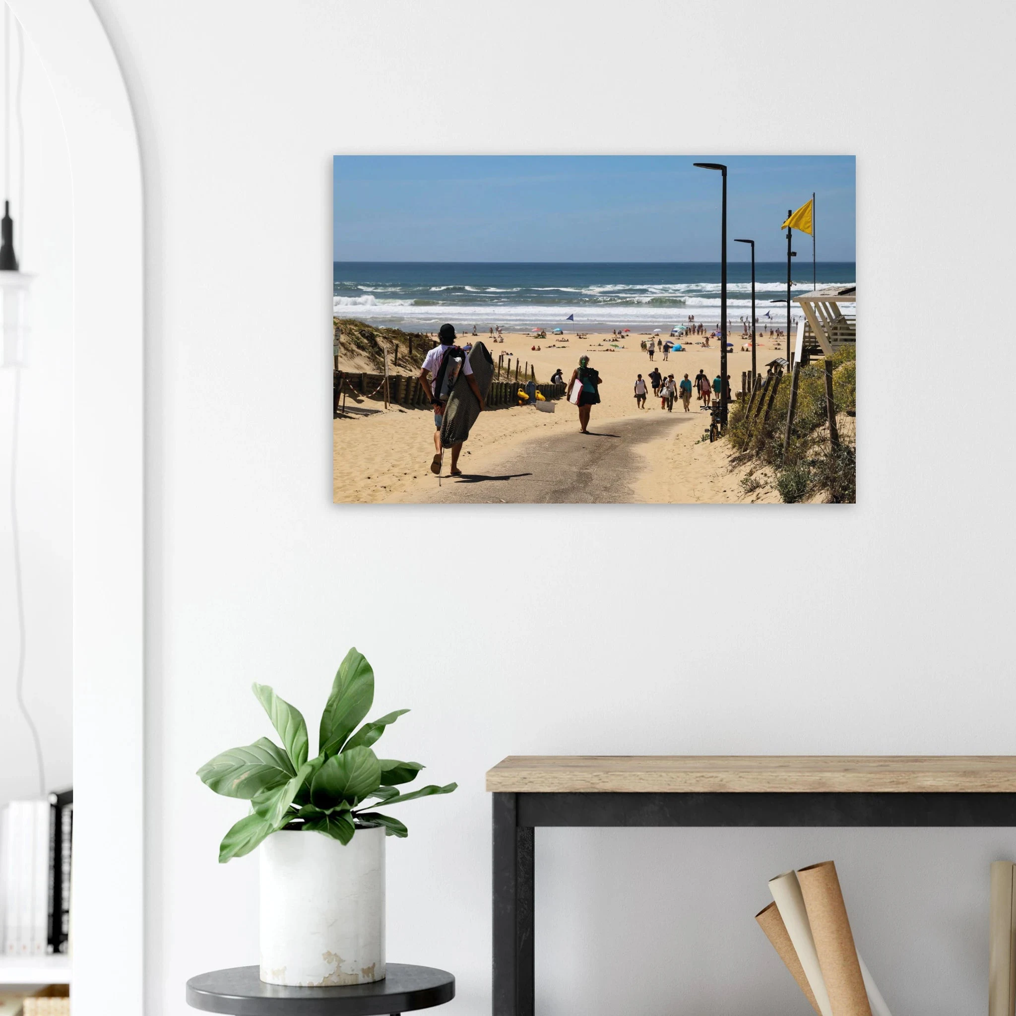 Moliets-et-Maa, Frankreich – Ruhiger Pinienwald-Strand in den Landes mit beständigem Atlantik-Swell für alle Levels. Kunstdruck auf Alu-Dibond.