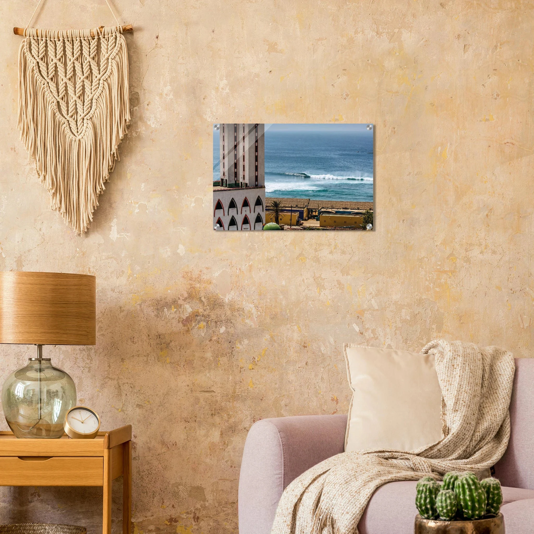 Saly, Senegal – Westafrikanische Küstenstadt an der Petite Côte mit Riffwellen und warmem Atlantik. Kunstdruck auf Acrylglas.