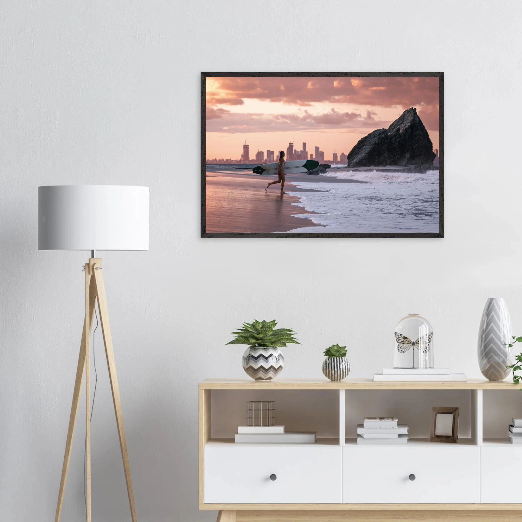 Gold Coast, Australien – Queensland-Küste mit Superbank Pointbreaks wie Snapper Rocks und Kirra. Poster im Galerie-Holzrahmen.