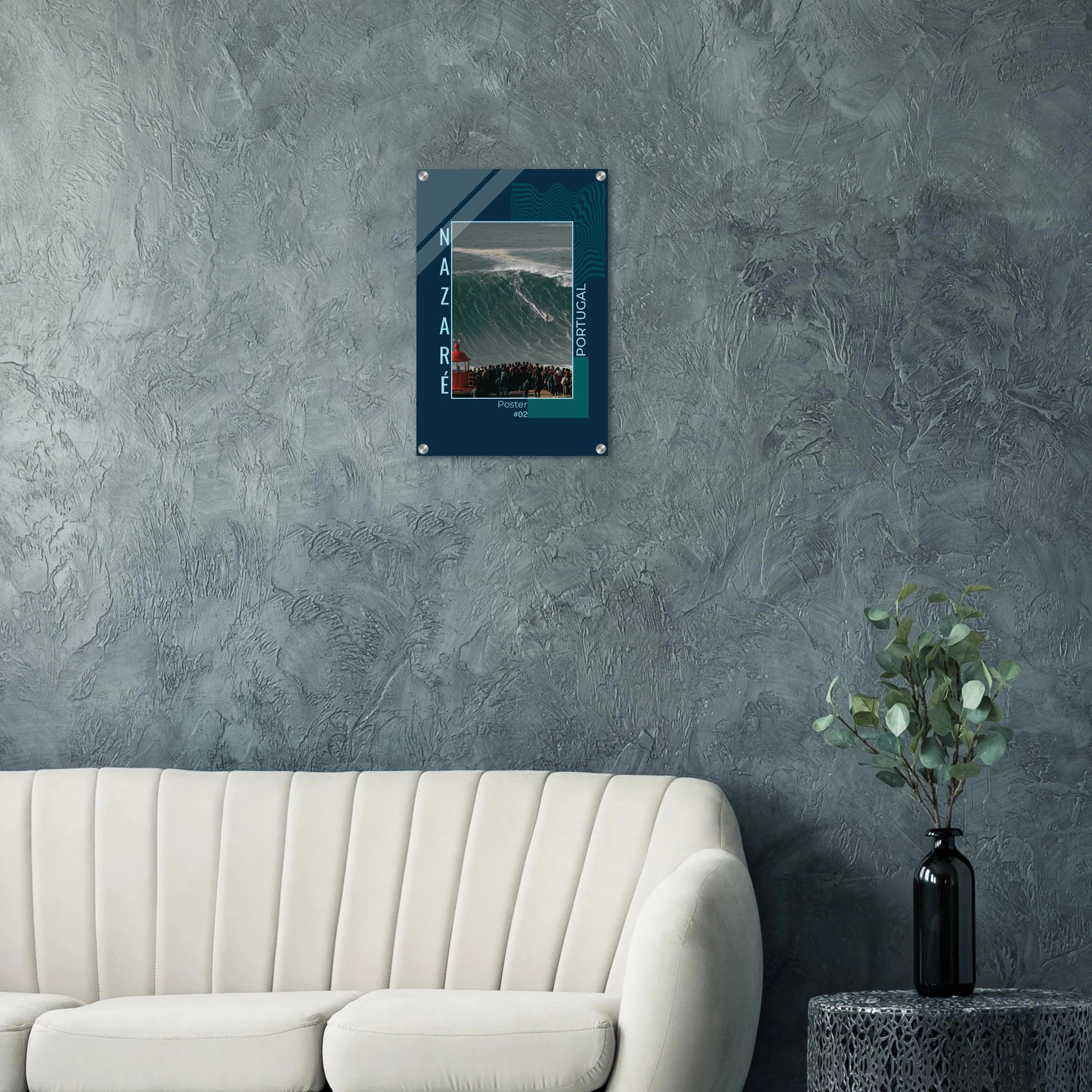 Nazaré, Portugal – Praia do Norte, weltgrößte Big-Wave-Welle Europas an der portugiesischen Atlantikküste. Kunstdruck auf Acrylglas.