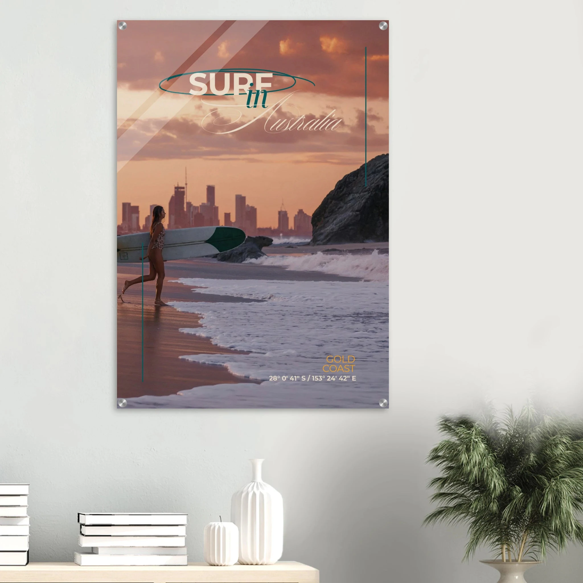 Gold Coast, Australien – Queensland-Küste mit Superbank Pointbreaks wie Snapper Rocks und Kirra. Kunstdruck auf Acrylglas.