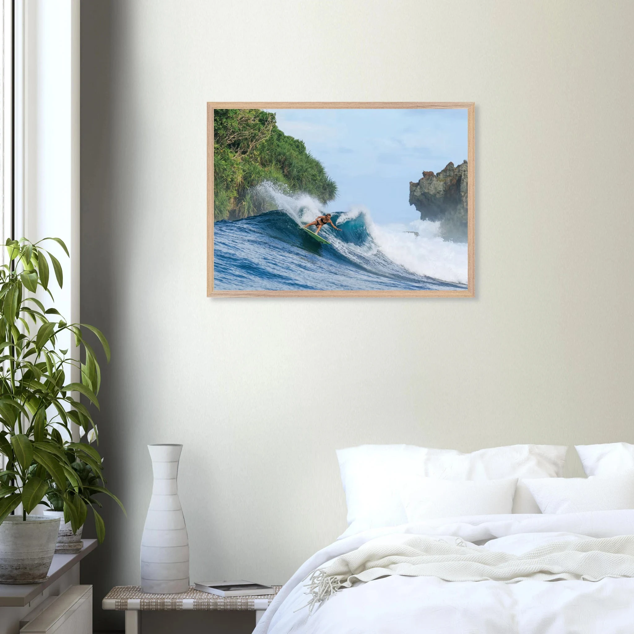 Siargao, Philippinen – Tropische Insel mit rechtem Reefbreak Cloud 9, Austragungsort der Siargao Cup. Poster im Galerie-Holzrahmen.