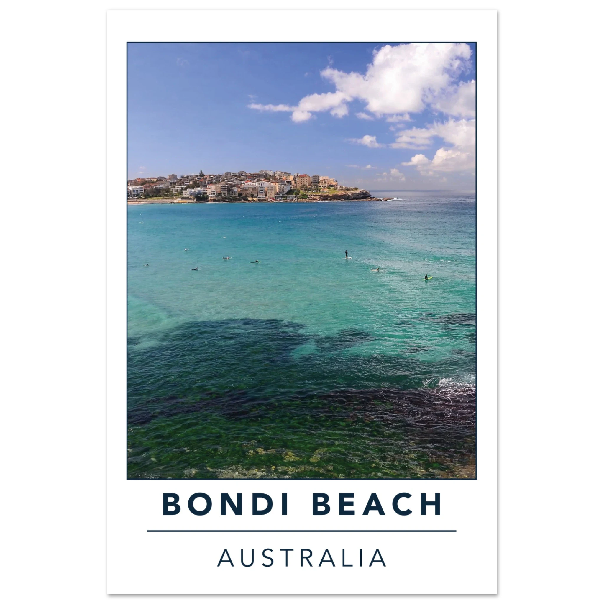 Bondi Beach, Australien – Ikonischer Stadtstrand im Osten Sydneys mit klassischem Beachbreak und Surfkultur-Geschichte. Kunstdruck auf Alu-Dibond.