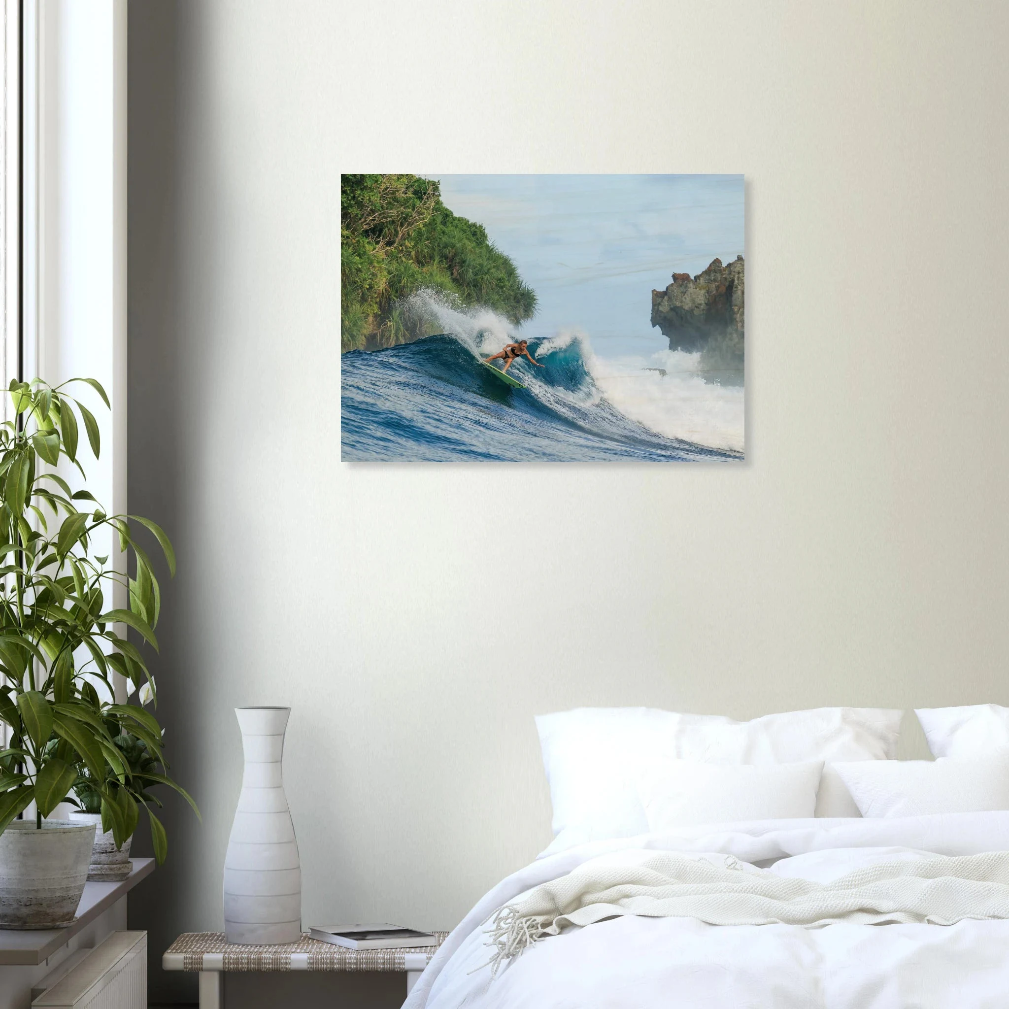 Siargao, Philippinen – Tropische Insel mit rechtem Reefbreak Cloud 9, Austragungsort der Siargao Cup. Kunstdruck auf Holz.