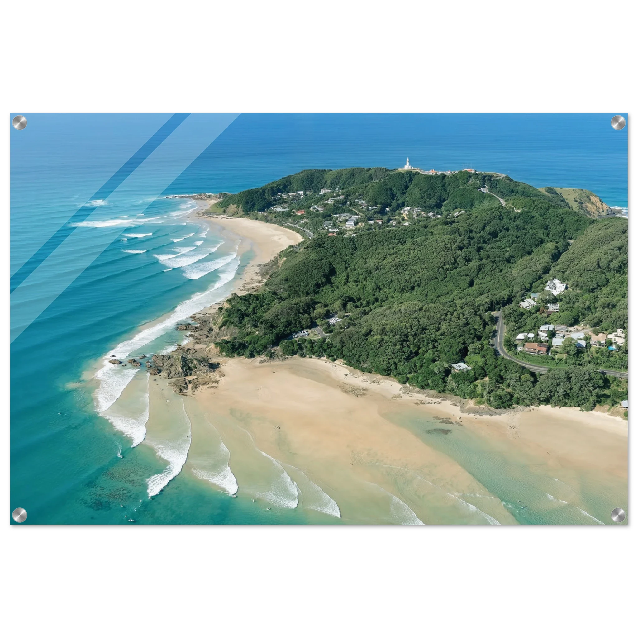 Byron Bay, Australien – Östlichster Punkt Australiens mit langen Pointbreaks und entspanntem Longboard-Flair. Kunstdruck auf Acrylglas.