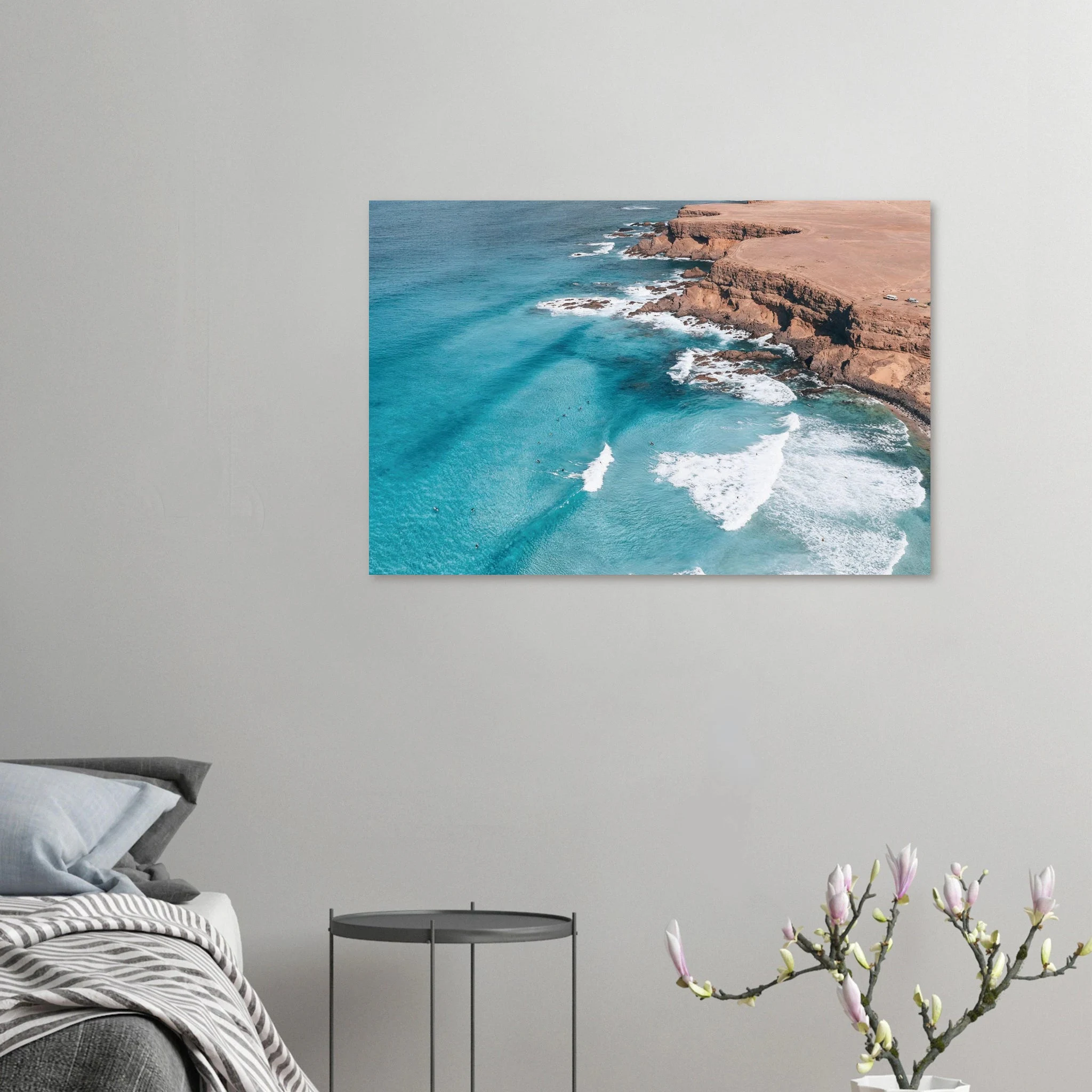 Fuerteventura, Spanien – Kanareninsel mit Vulkangestein-Reefbreaks im Norden und ganzjährig konstantem Atlantik-Swell. Kunstdruck auf Alu-Dibond.