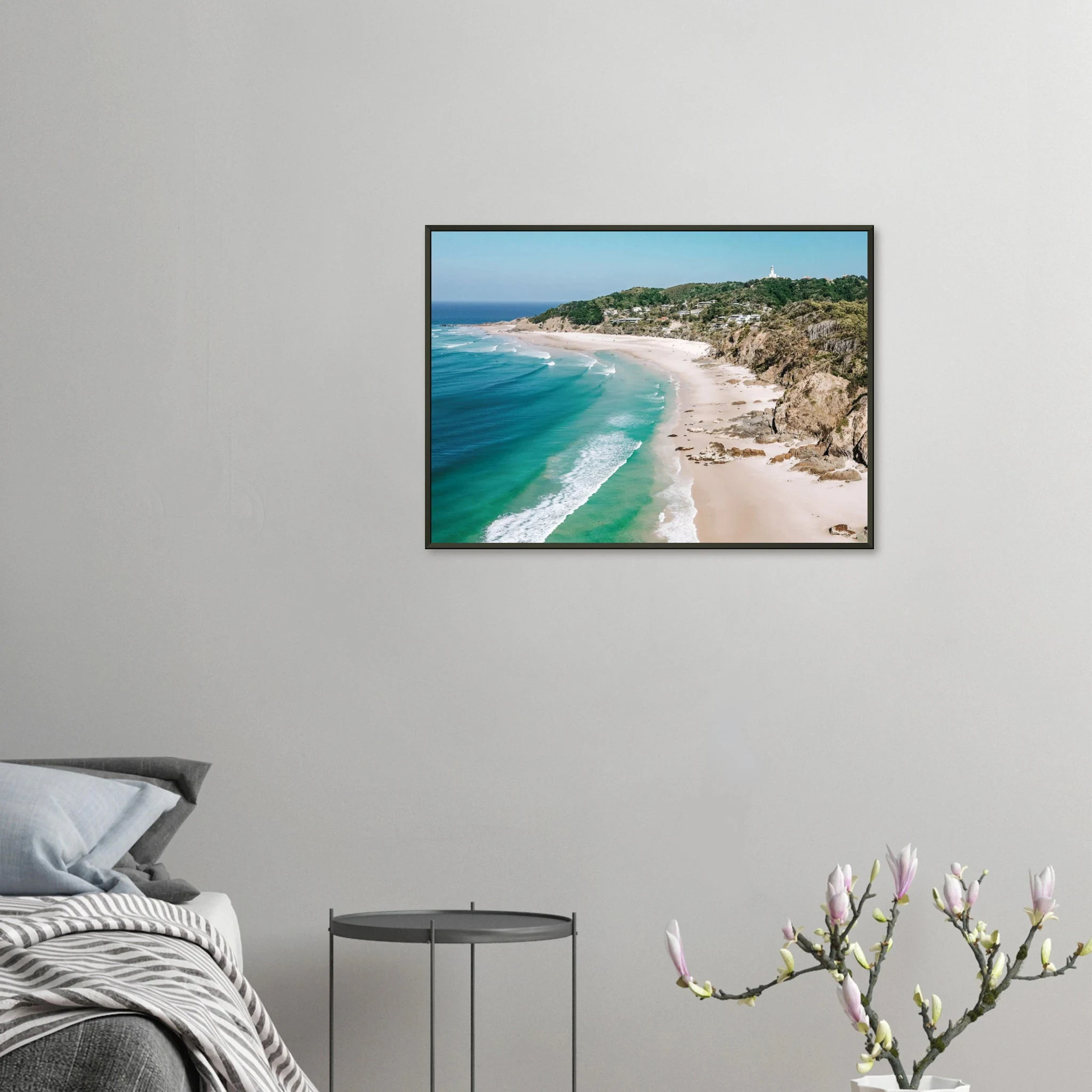 Byron Bay, Australien – Östlichster Punkt Australiens mit langen Pointbreaks und entspanntem Longboard-Flair. Poster im Metallrahmen.