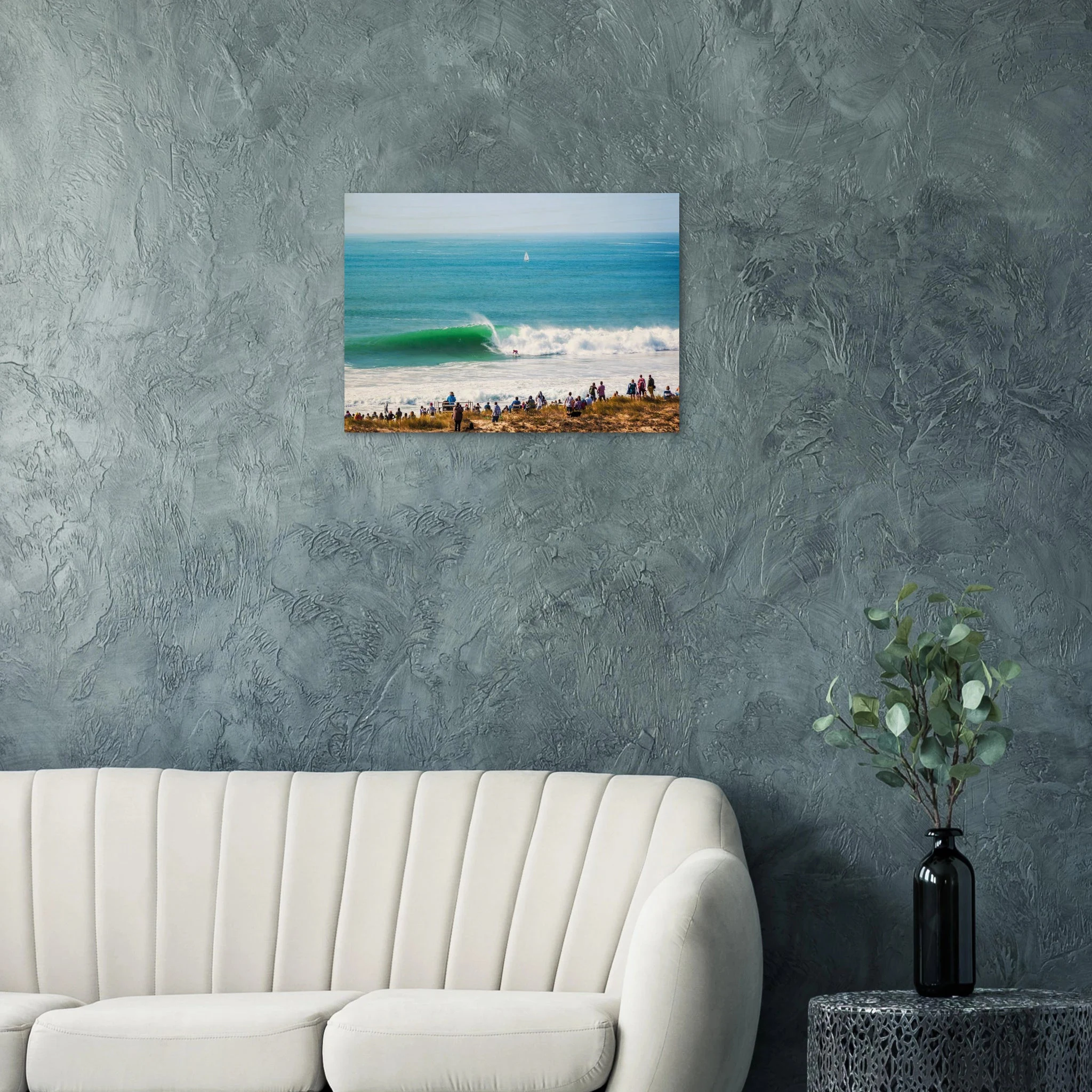 Peniche, Portugal – Halbinsel mit Supertubos-Beachbreak, Austragungsort der WSL Meo Rip Curl Pro Portugal. Kunstdruck auf Holz.