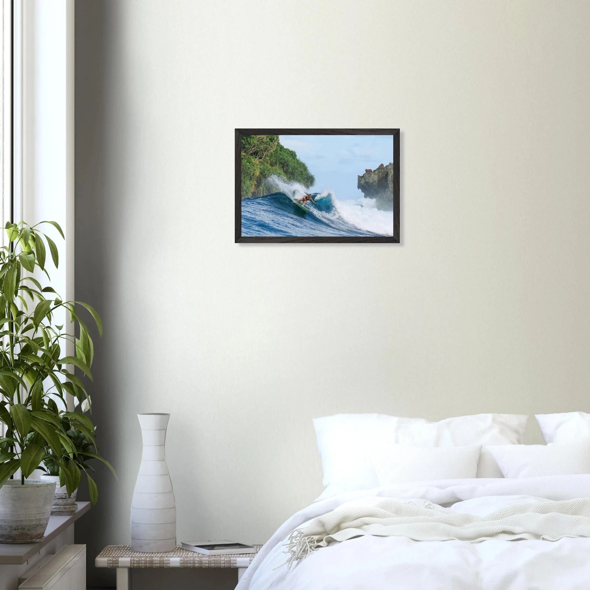 Siargao, Philippinen – Tropische Insel mit rechtem Reefbreak Cloud 9, Austragungsort der Siargao Cup. Poster im Galerie-Holzrahmen.