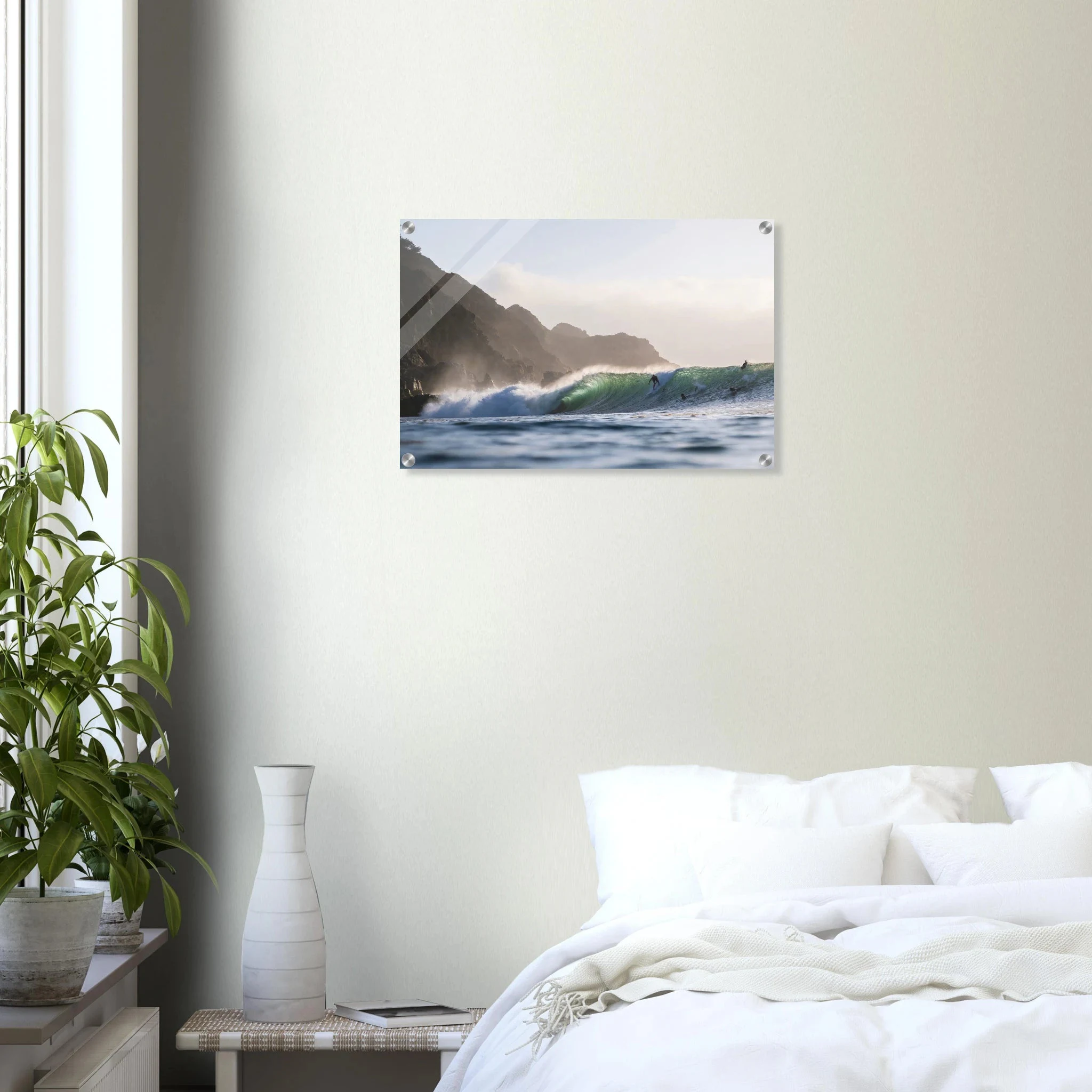 Punta de Lobos, Chile – Linker Pointbreak bei Pichilemu mit charakteristischen Felsnadeln Los Morros. Kunstdruck auf Acrylglas.