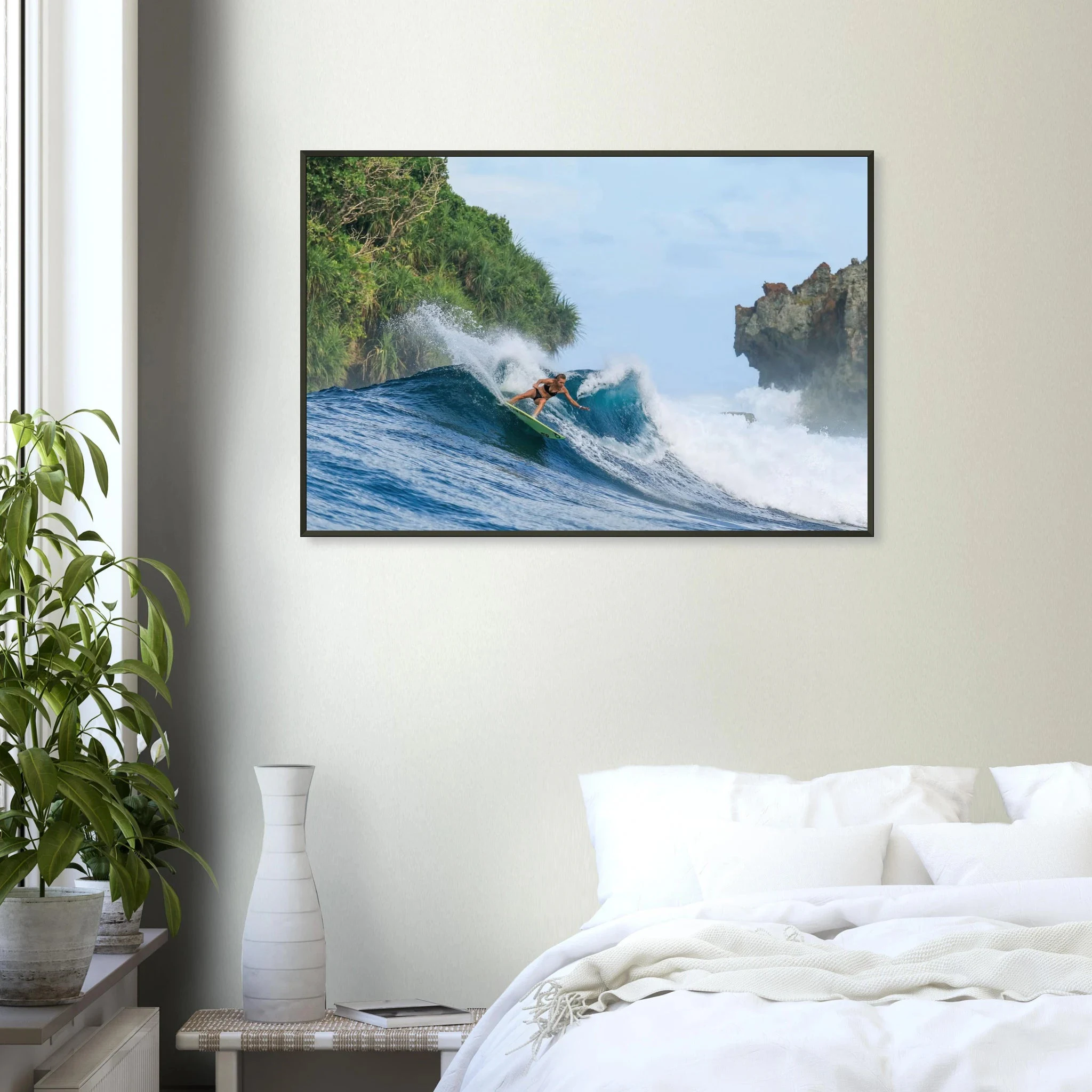 Siargao, Philippinen – Tropische Insel mit rechtem Reefbreak Cloud 9, Austragungsort der Siargao Cup. Poster im Metallrahmen.