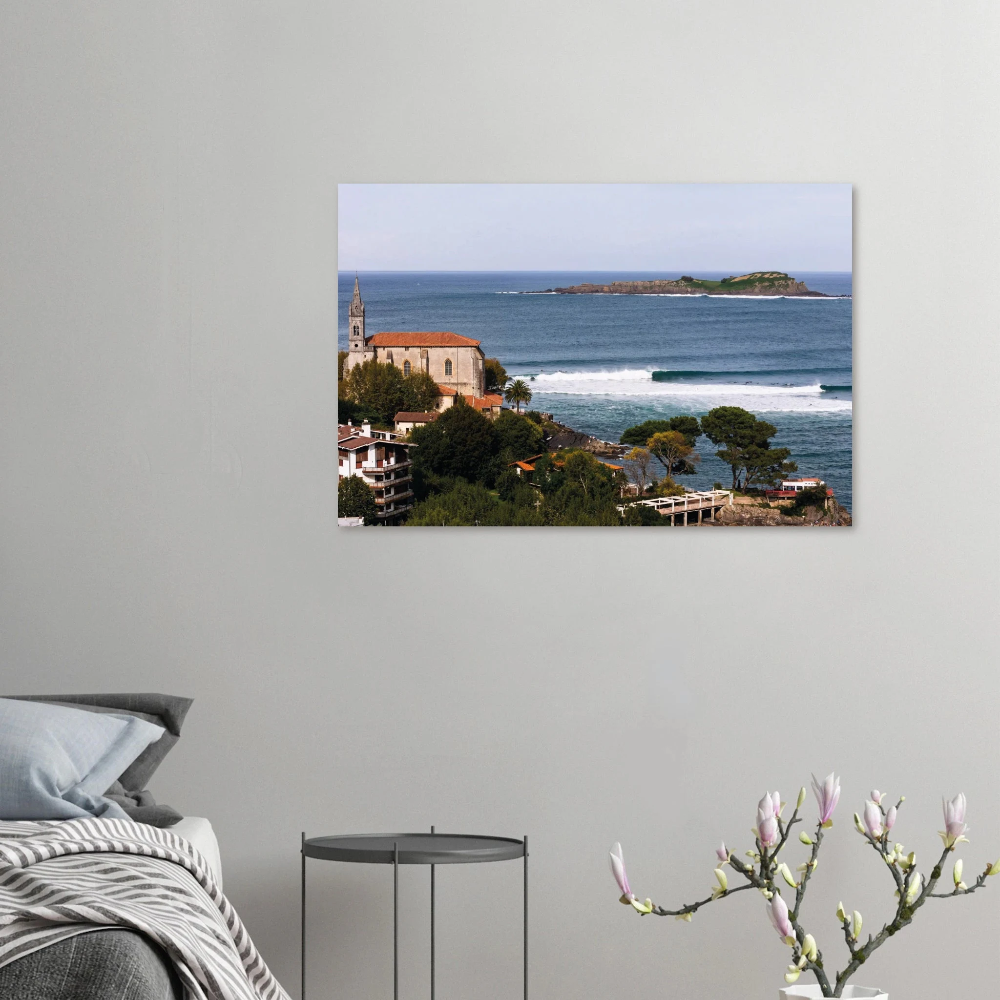 Mundaka, Spanien – Linke Flussmündungswelle im Baskenland, eine der längsten Barrels Europas. Kunstdruck auf Alu-Dibond.