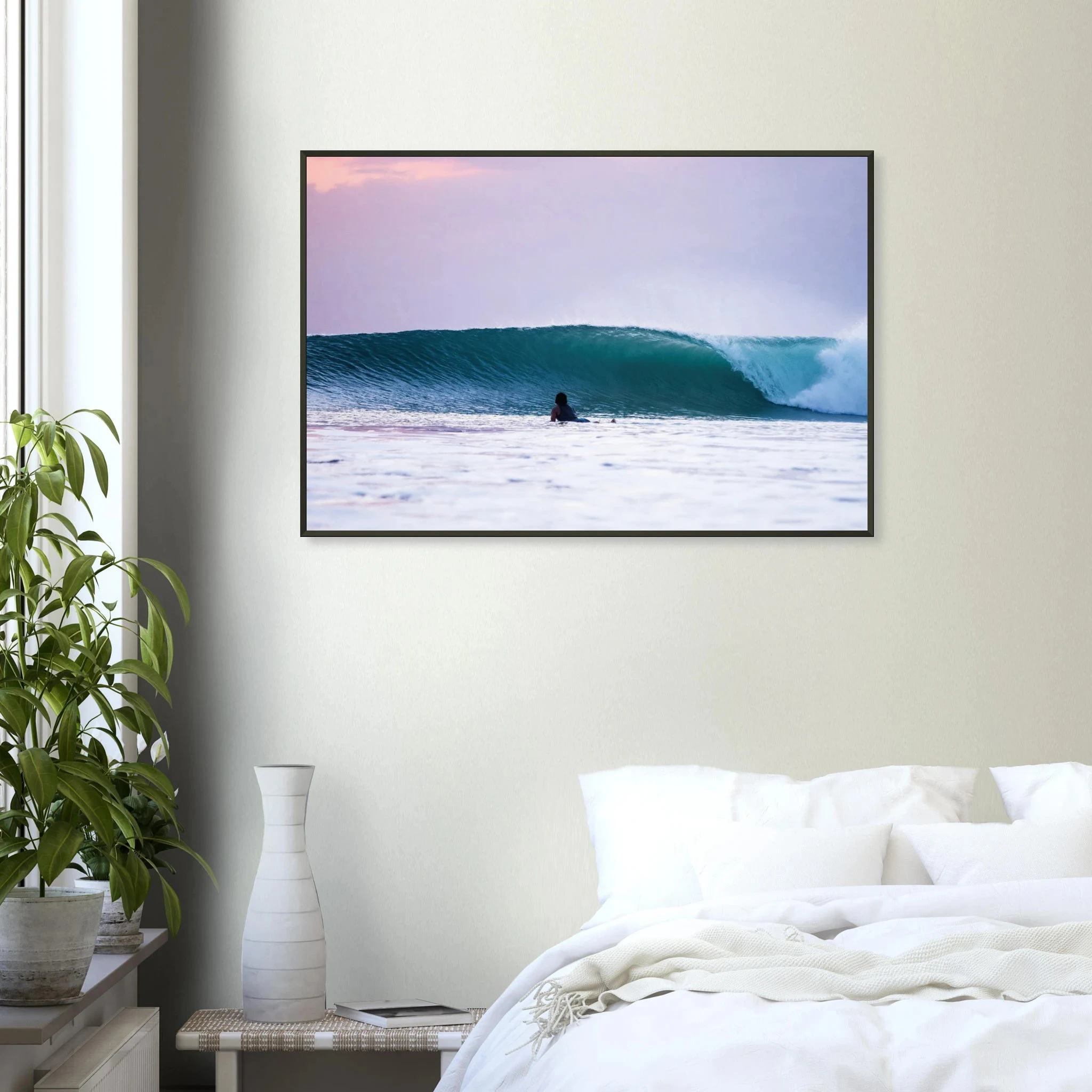Kuta Beach, Bali (Indonesien) – Belebter Beachbreak im Süden Balis, klassischer Einsteiger-Spot mit weichen Wellen. Poster im Metallrahmen.