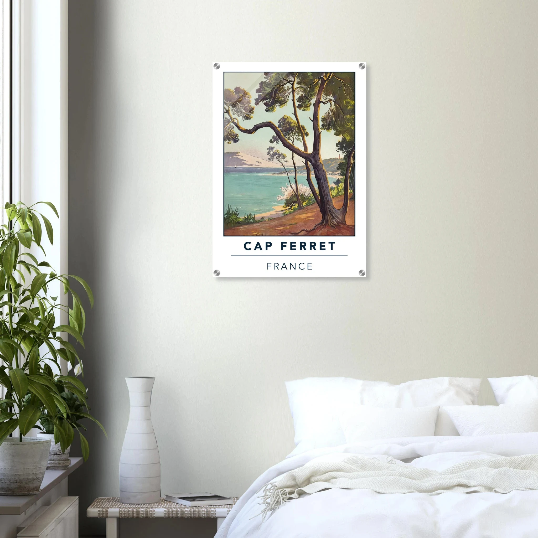 Cap Ferret, Frankreich – Atlantik-Halbinsel südwestlich von Bordeaux mit langen Beachbreaks und Dünenlandschaft. Kunstdruck auf Acrylglas.
